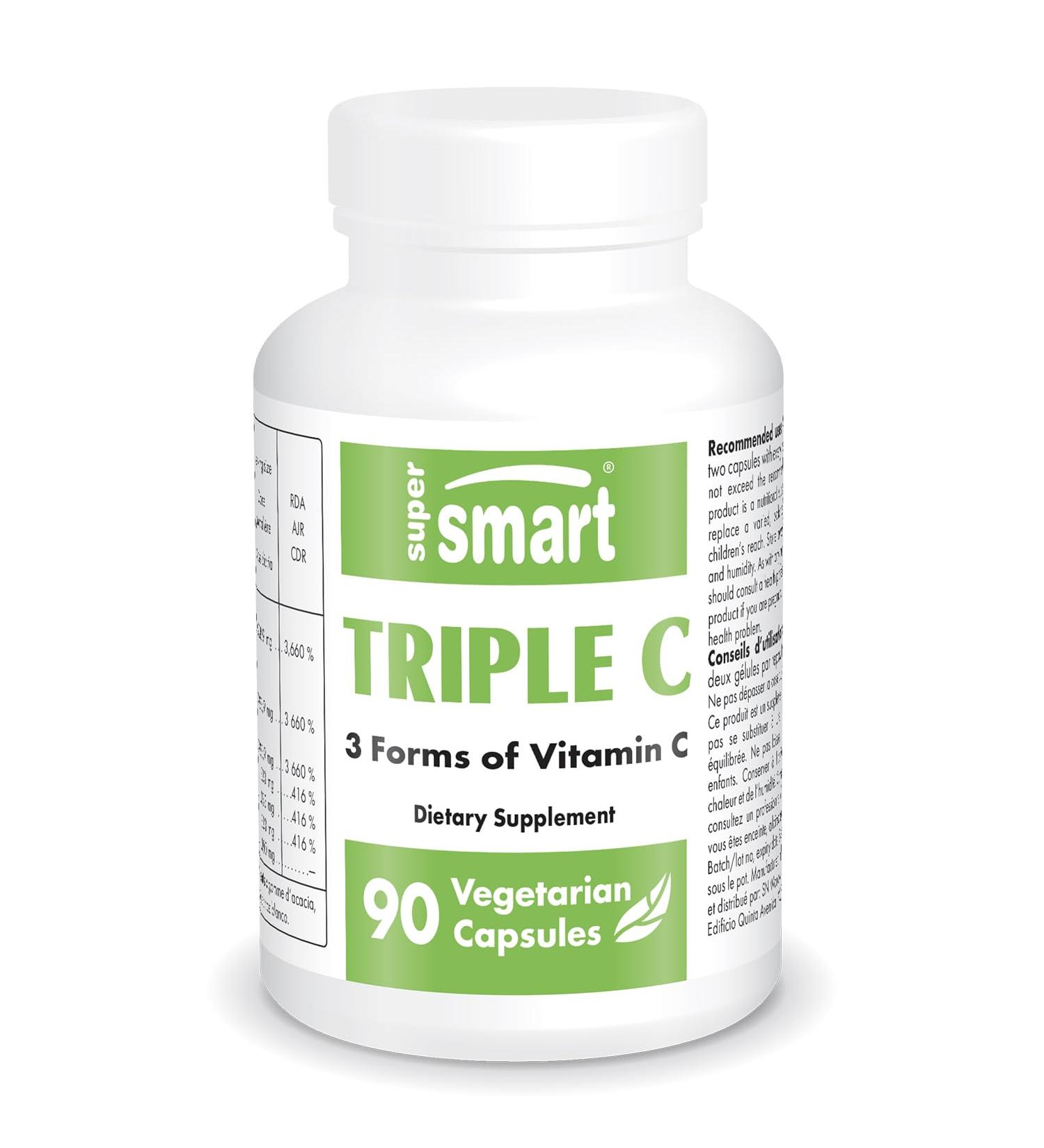 Supersmart Triple C (High Strength) - 3-in-1 Complex - Vitamin C Supplement - Enhanced with Flavonoids | Non-GMO & Gluten Free - 90 Vegetarian Capsules - Buy Online on GoSupps.com