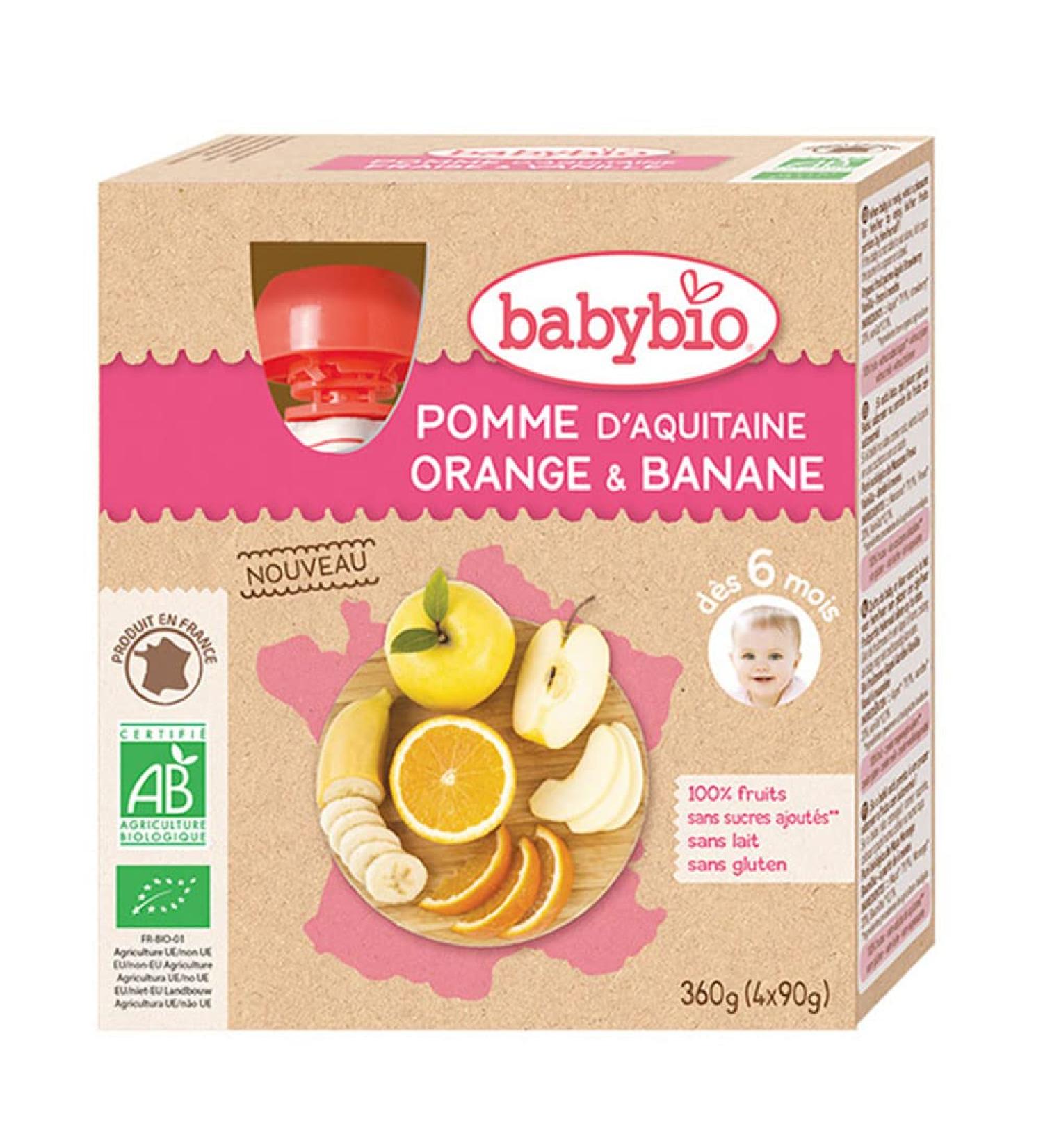 BabyBio Babybio - Organic BabyBio Fruit Bottles for 6 Months 4 x 90 g - Apple Orange Banana