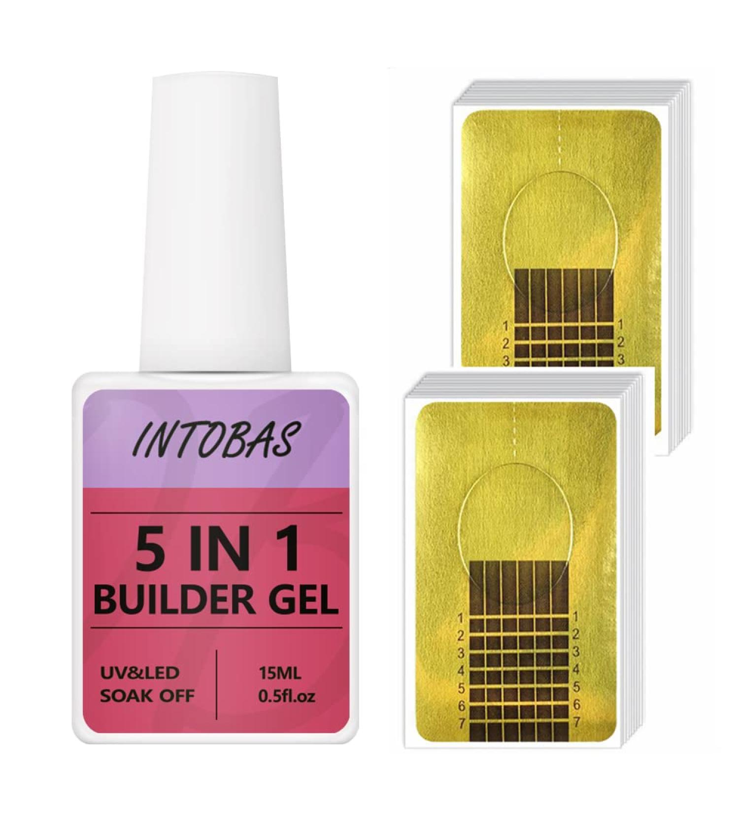 Intobas 5-in-1 Builder Gel for Nails - Complete Gel Nail Polish UV Set with 100 Nail Forms - Perfect for Extensions Nail Art & More - Buy Online on GoSupps.com