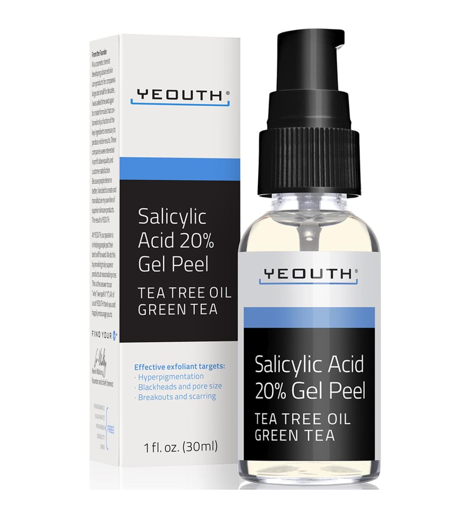 YEOUTH Salicylic Acid Peel 20% - BHA Exfoliator for Clear Skin | Gentle At-Home Exfoliator with Green Tea | 1oz - Buy Online on GoSupps.com