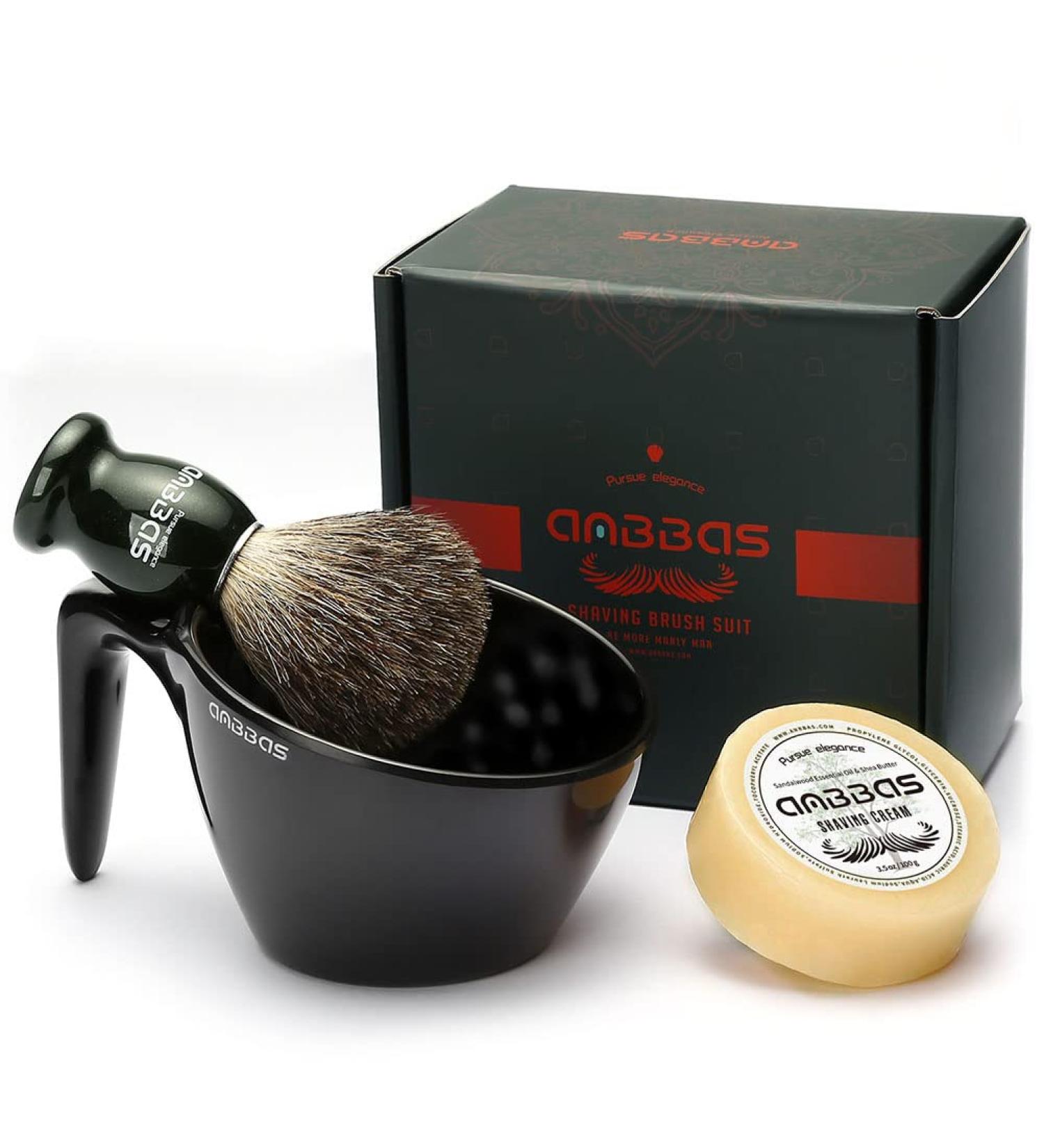 Anbbas Badger Hair Shaving Brush with Shaving Soap Bar and Lathering Mug Set - Dark Green - Buy Online on GoSupps.com