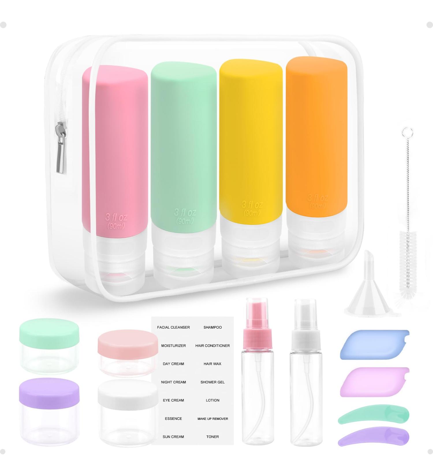 GCStnn 18-Piece Silicone Travel Bottles Set - 90ml BPA-Free Leak-Proof TSA Approved Containers for Shampoo Conditioner & Lotion - Perfect for International Travel - Buy Online on GoSupps.com