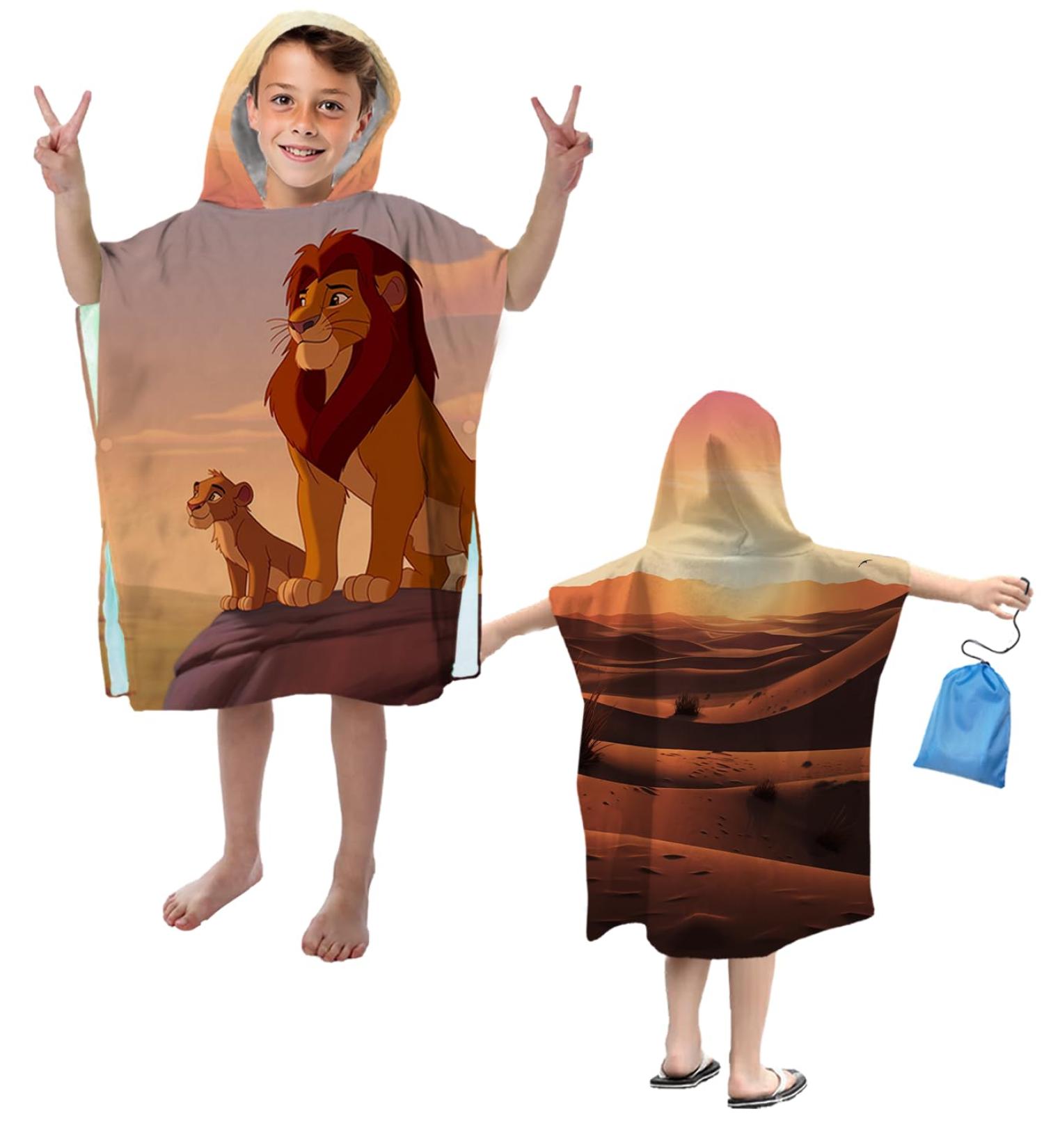 Soft Microfiber Hooded Bath Poncho for Kids | 60x60cm Absorbent Towel for Boys & Girls Age 1-6 | Adorable Lion Patterns - Buy Online on GoSupps.com