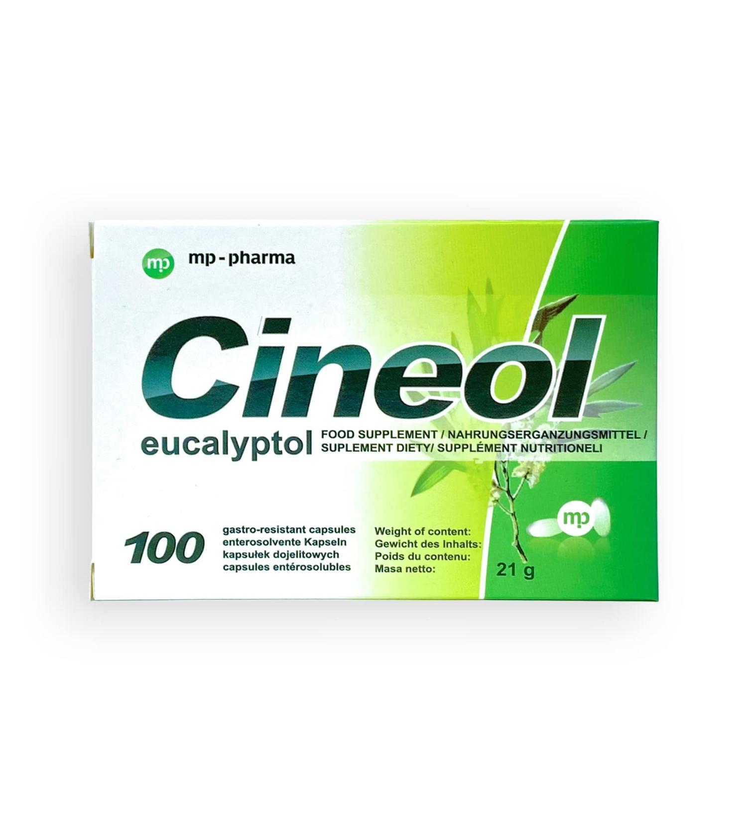 Cineol Eucalyptol - 100% natural - capsules with eucalyptus oil - against inflammation of the upper respiratory tract and colds - dietary supplement - 100 pcs. - Buy Online on GoSupps.com