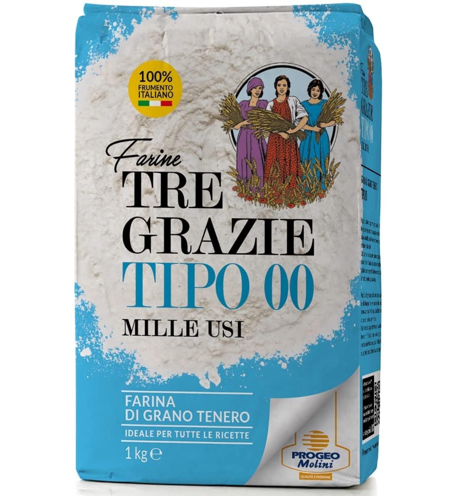 Tre Grazie Premium Italian Plain Wheat Flour 00 - 1Kg - Ideal for Bread, Pasta, and Cake - Buy Online on GoSupps.com