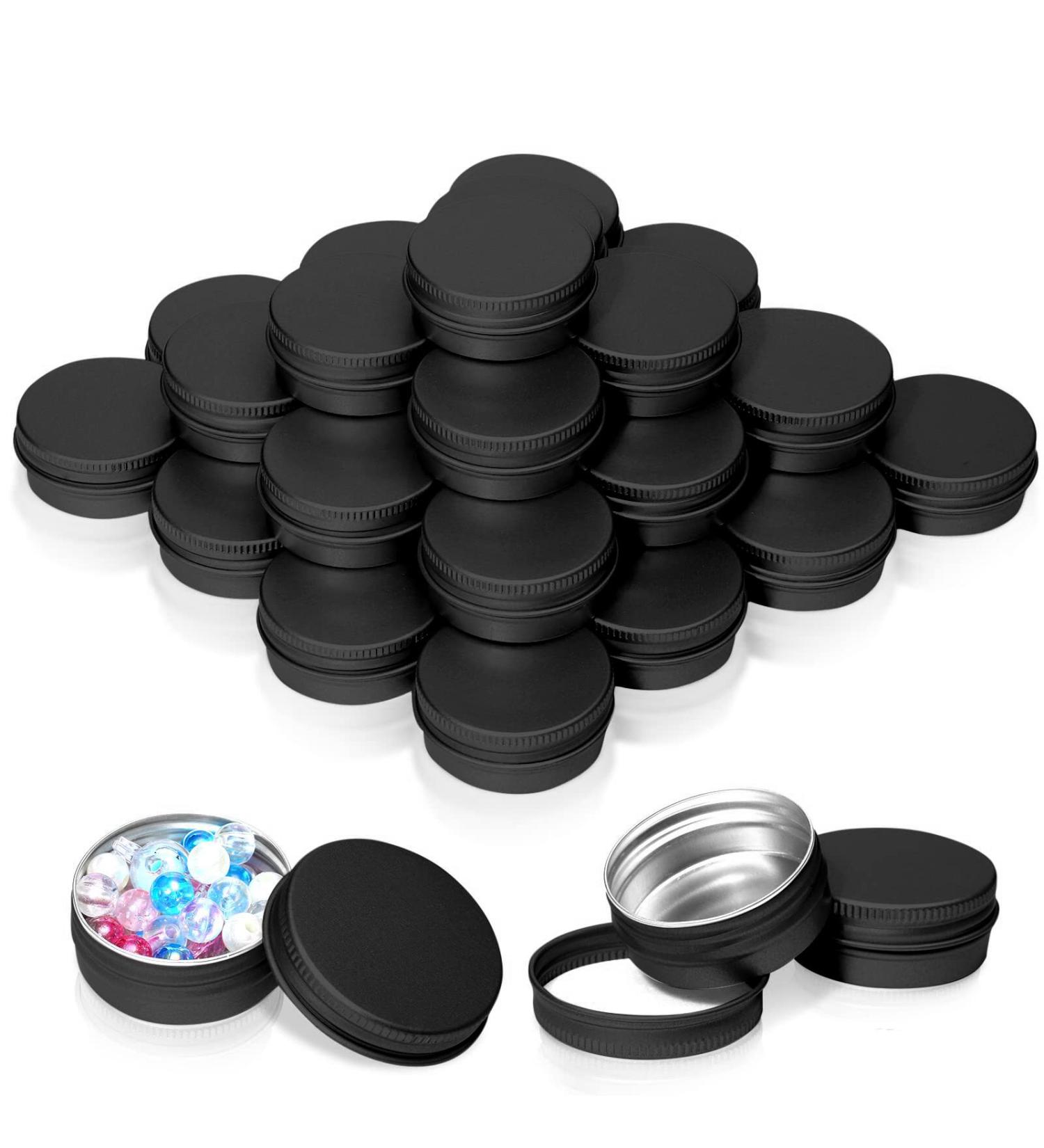 2 oz Round Black Aluminum Tins with Lids - Set of 20 for Candles, Cosmetics, Lip Balm - Buy Online on GoSupps.com