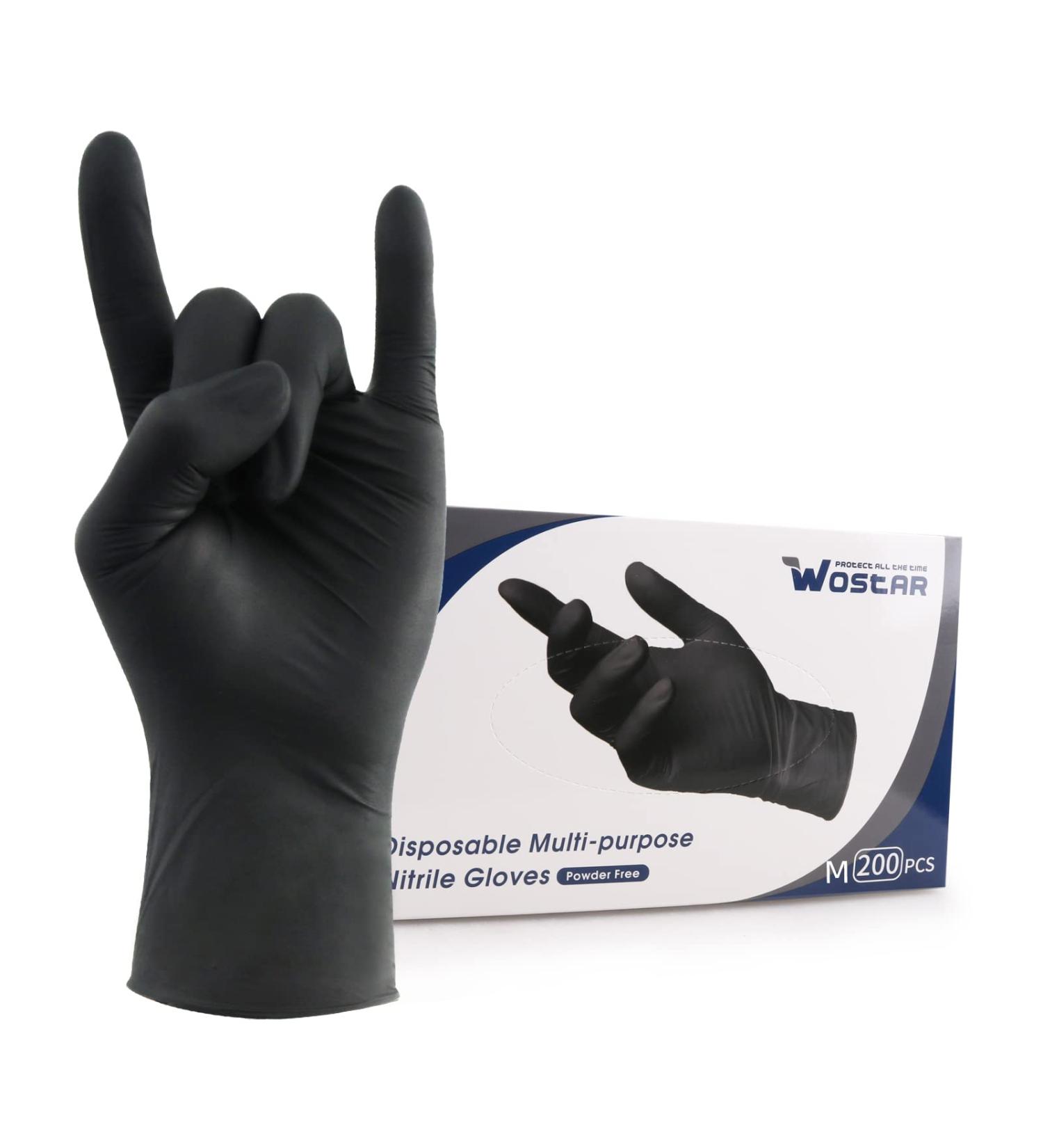 Wostar Nitrile Disposable Gloves 4mil Black Medium 200pcs - Latex & Powder Free, Touch Screen Compatible - Non-Sterile Exam Gloves - Buy Online on GoSupps.com