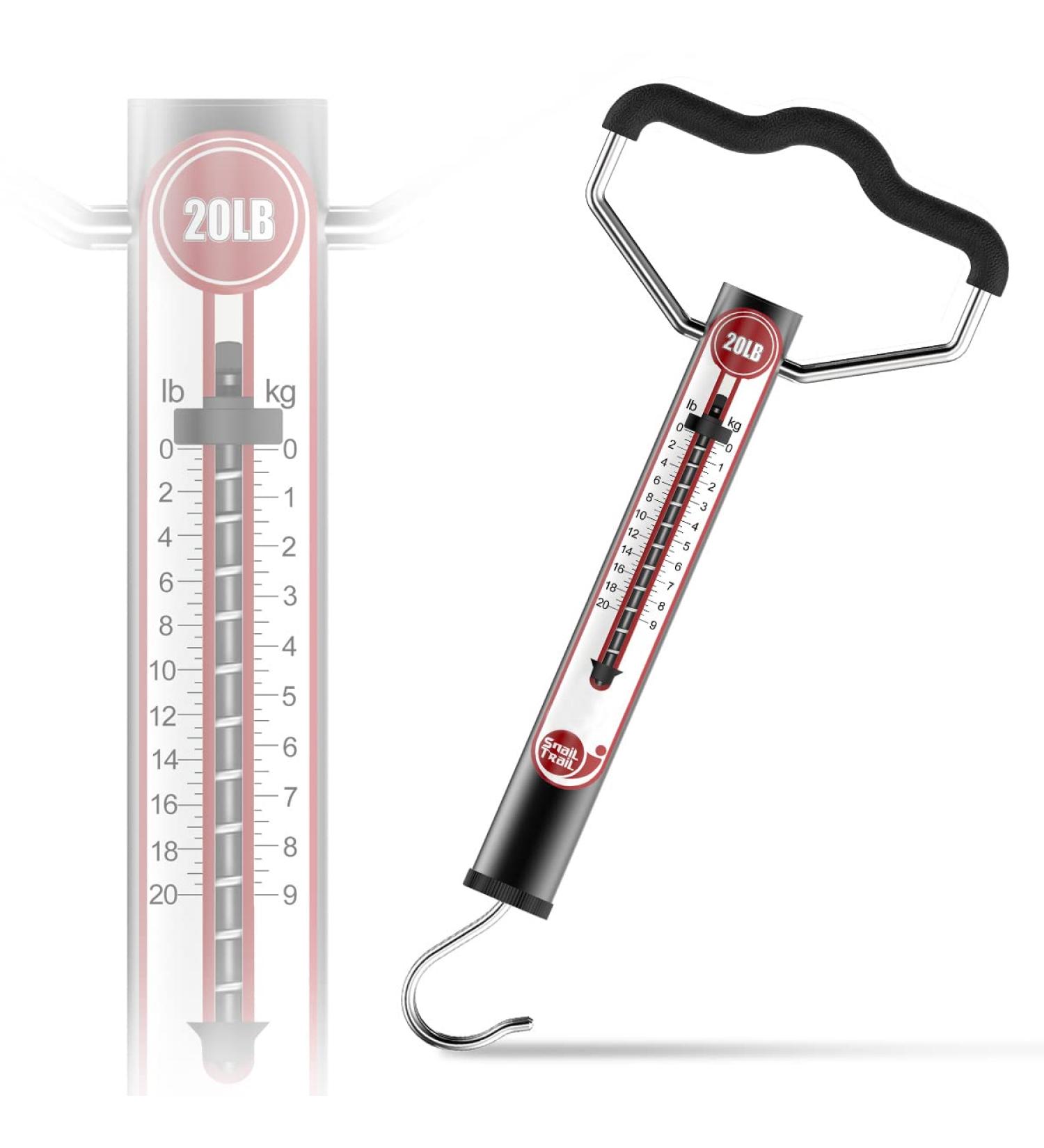 SNAIL TRAIL - 20lbs/50lbs Spring Fish Scale  Portable Fishing Scale with Hook  Large Handle Hanging Luggage Scale  Handheld Aluminum Tube Weigher for Suitcase  Gifts for Men A: 20 Lbs - Buy Online on GoSupps.com