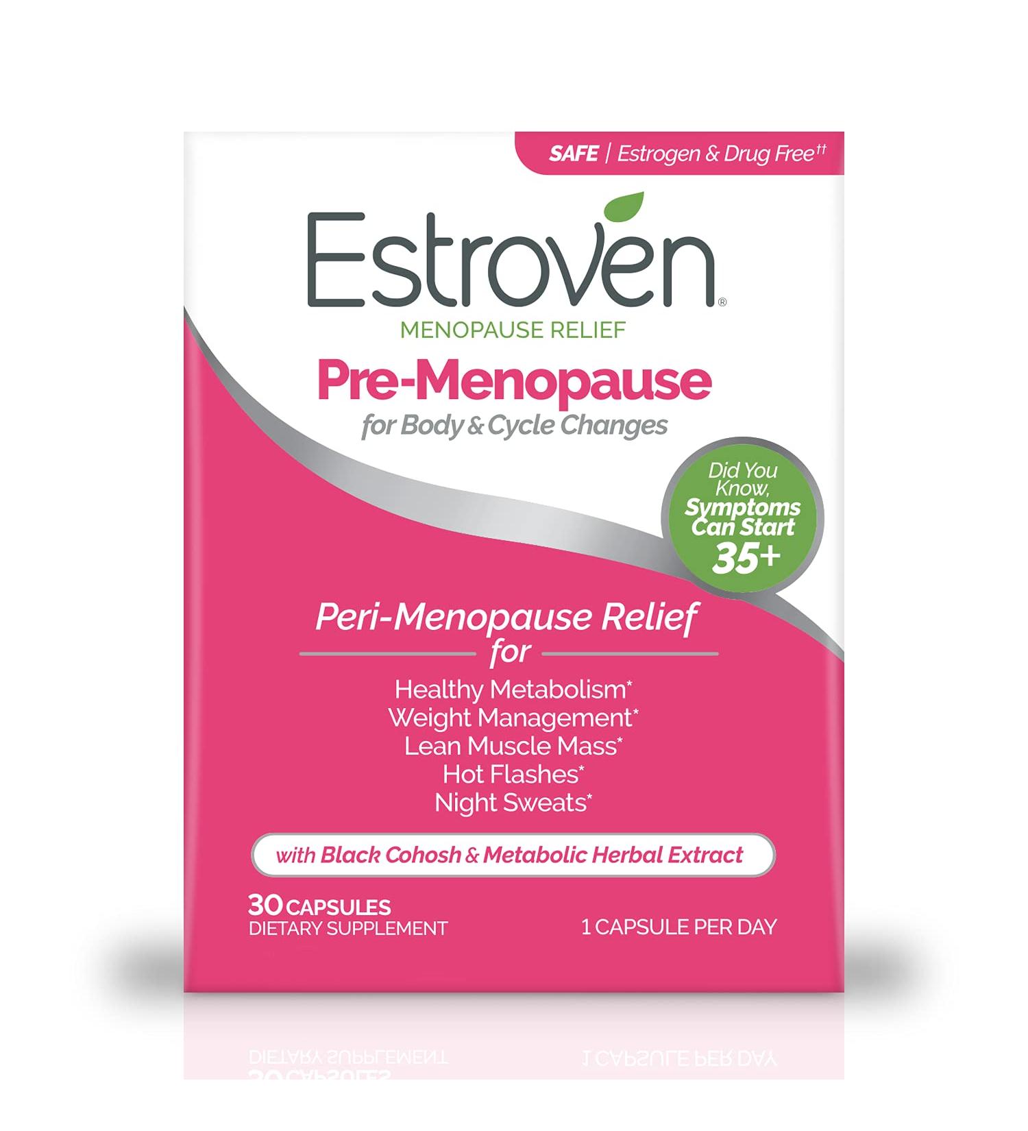 Estroven Pre-Menopause Relief - Reduces Hot Flashes, Night Sweats & Manages Weight - 30 Count - Buy Online on GoSupps.com