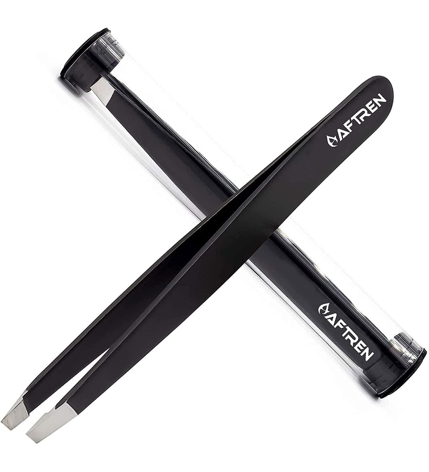 AFTREN Tweezers for facial hair women & men Professional Stainless Steel black color coated precision tweezers Slanted & Pointed Tip eyebrow tweezers for Ingrown Hair tweezers (Black) - Buy Online on GoSupps.com