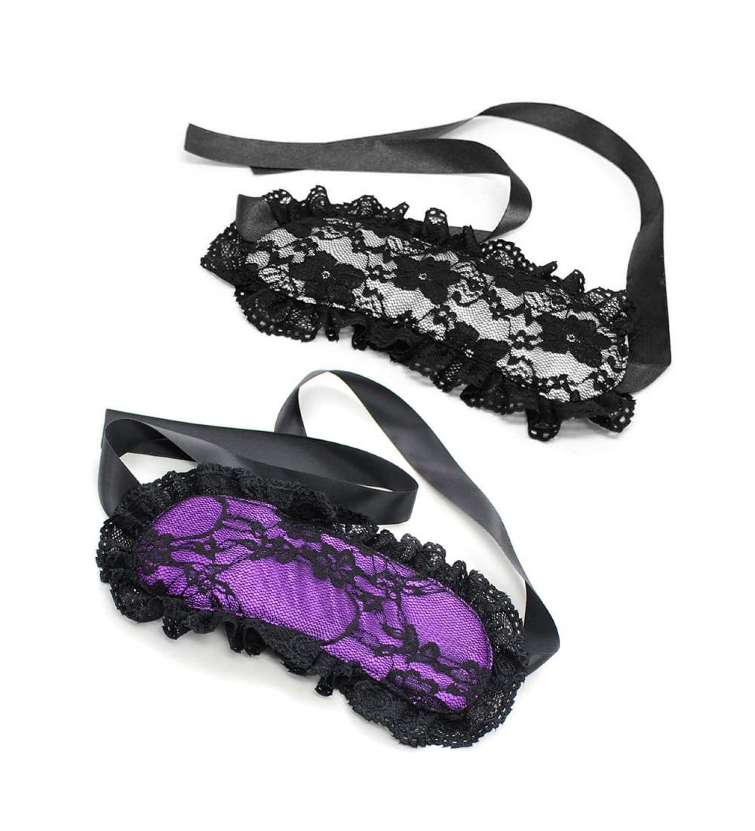 Sexy Lace Padded Eye Mask Set - Black/Purple Masquerade Blindfolds - Buy Online on GoSupps.com