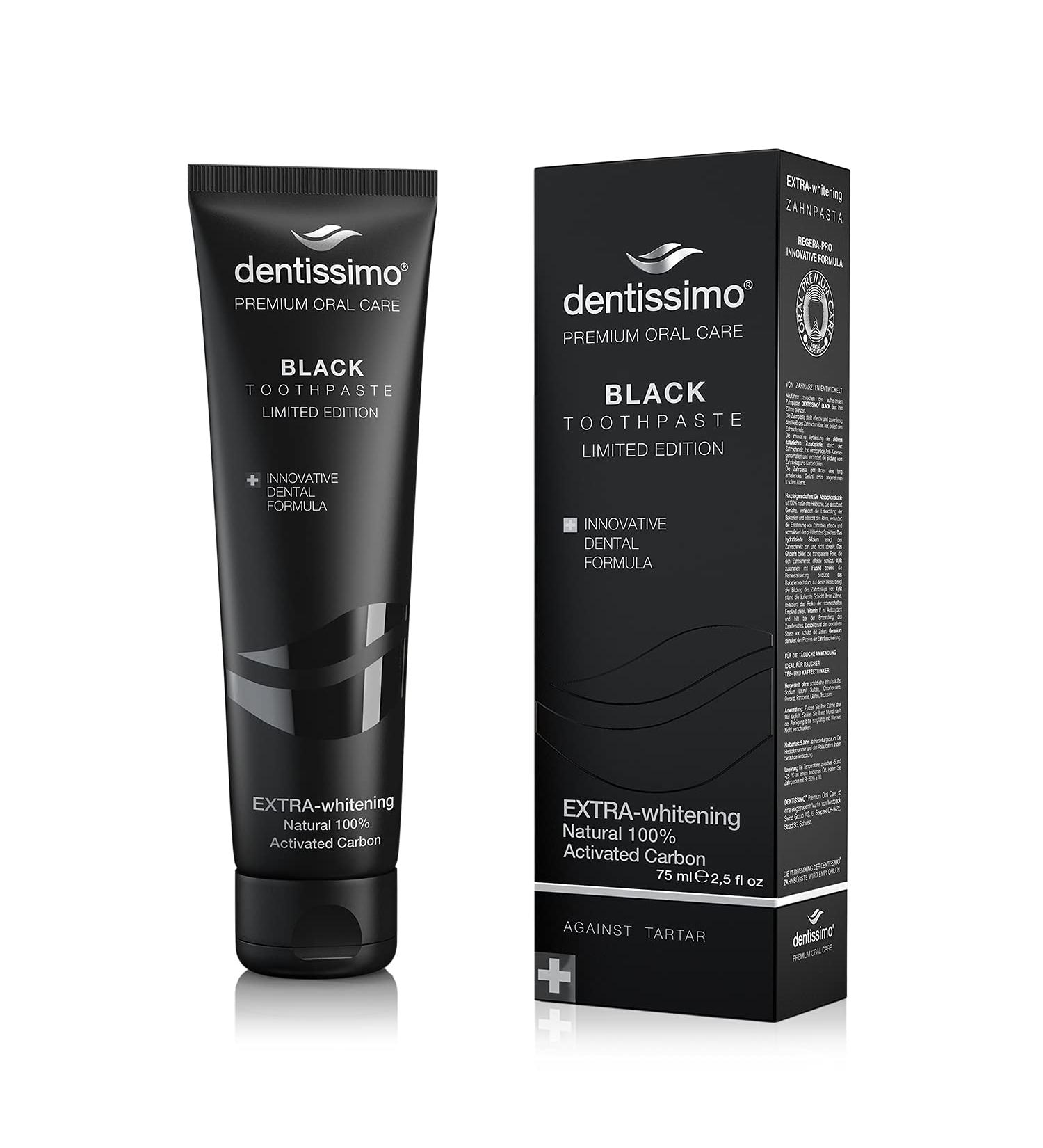 Dentissimo Premium Extra Whitening Black Toothpaste - Reverse Tooth Decay 75ml | Shop Internationally - Buy Online on GoSupps.com