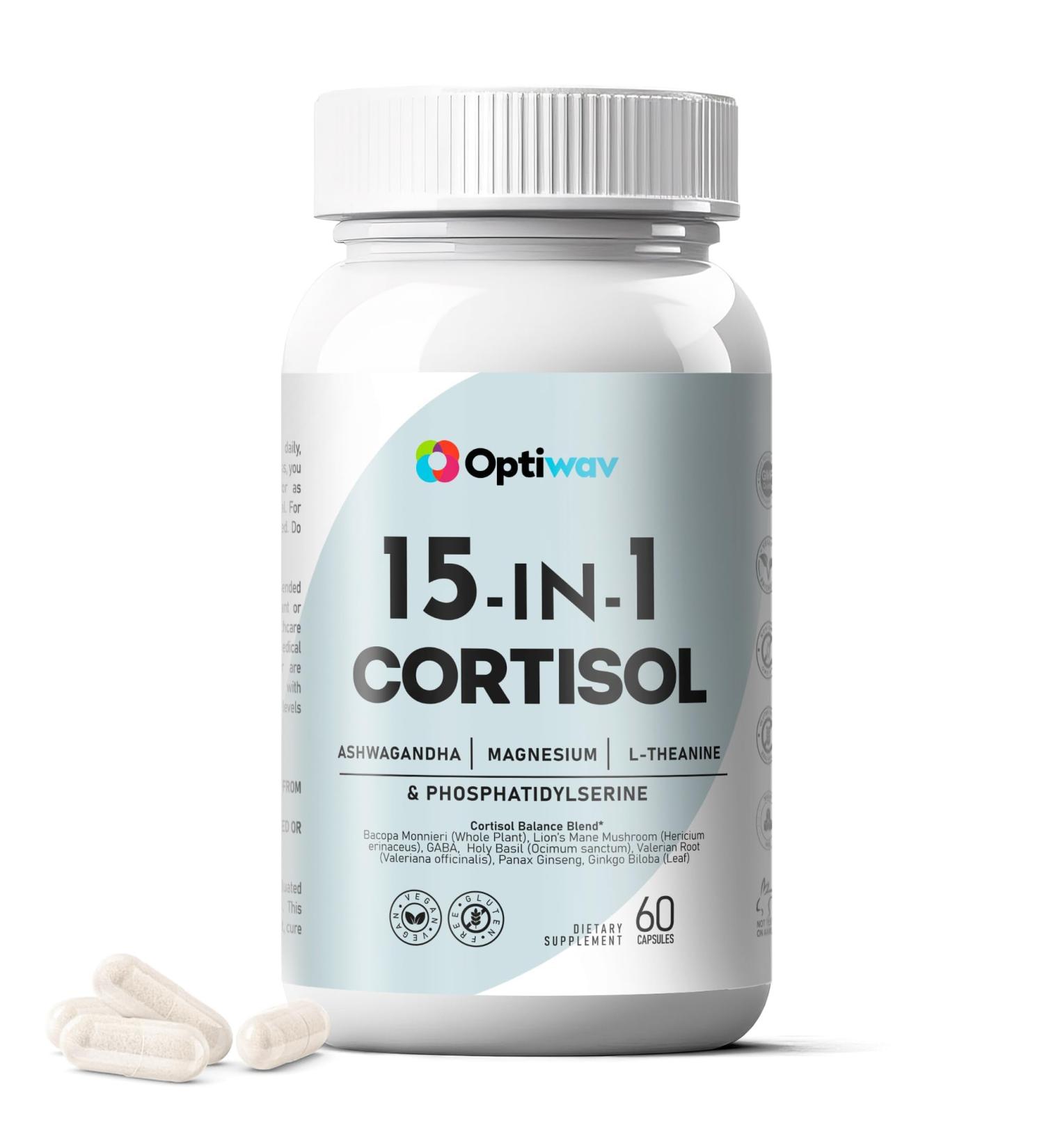 Optiwav Cortisol Detox Supplement for Women Men - Control & Lowering High Cortisol Level - Balance Calm Stress Relief Cleanse Adrenal Health Support - Magnesium Ashwagandha Cortisol Blocker Reducer - Buy Online on GoSupps.com