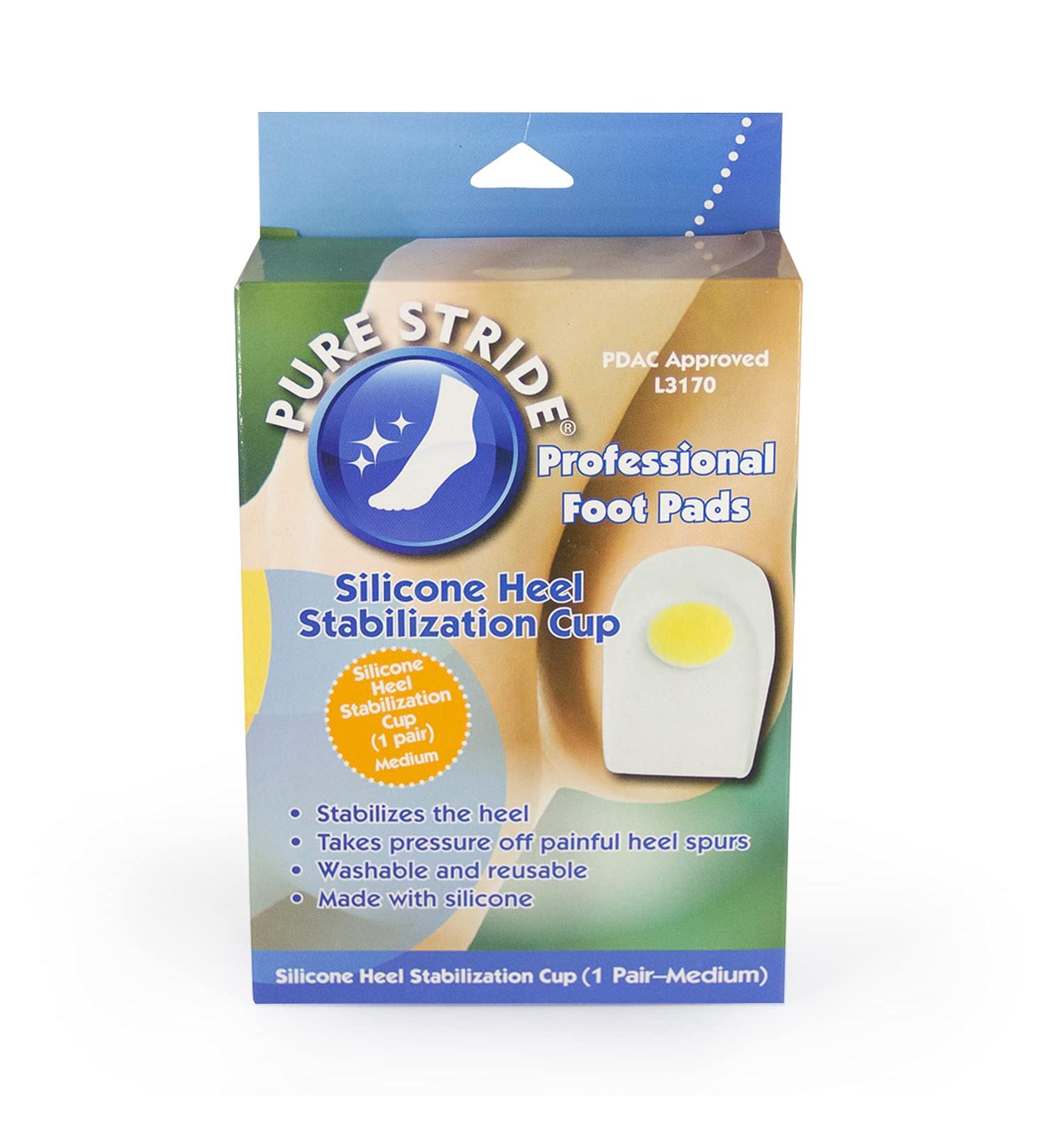 Pure Stride Silicone Heel Stabilization Cup  Professional Foot Pads - Pain Relief Inserts for Achilles Tendinitis  Plantar Fasciitis and Heel Spurs - 1 Pair  Medium