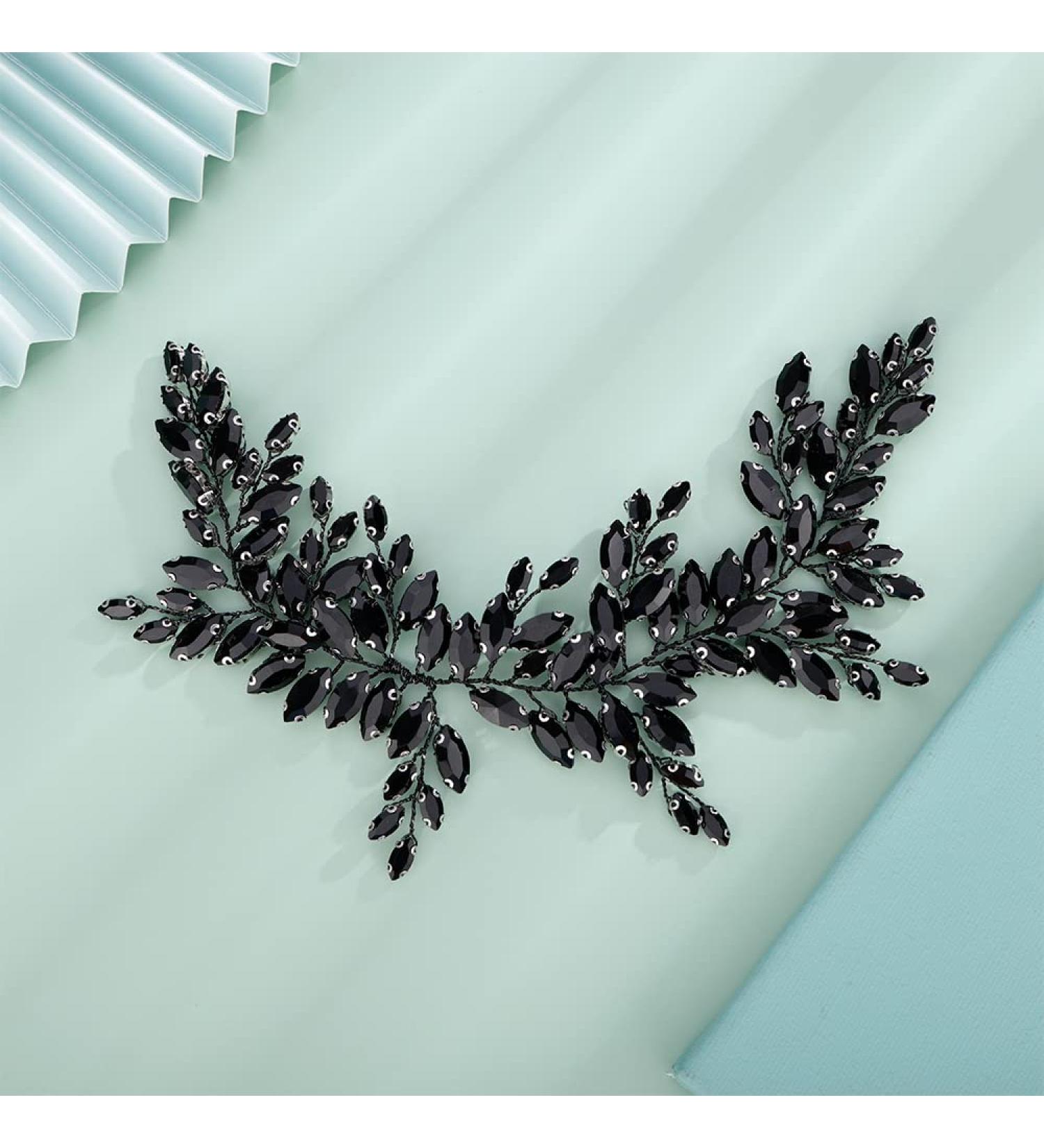 Kercisbeauty Black Crystal Headband for Wedding Brides Women Girls Halloween Party Handmade Hair Jewelry (Black) - Buy Online on GoSupps.com