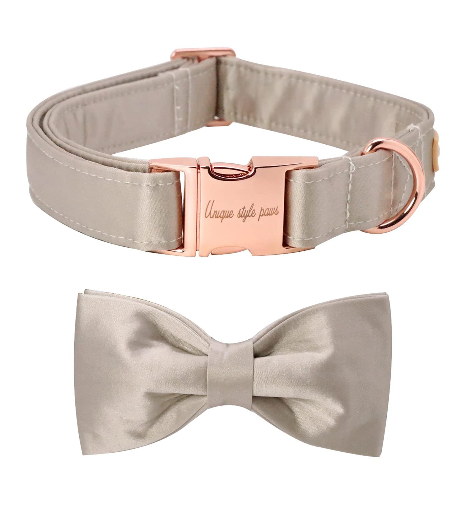Unique Style Paws Wedding Silk Dog Collar - Adjustable XS Champagne Pet Collar Gift for Male & Female Dogs - Buy Online on GoSupps.com