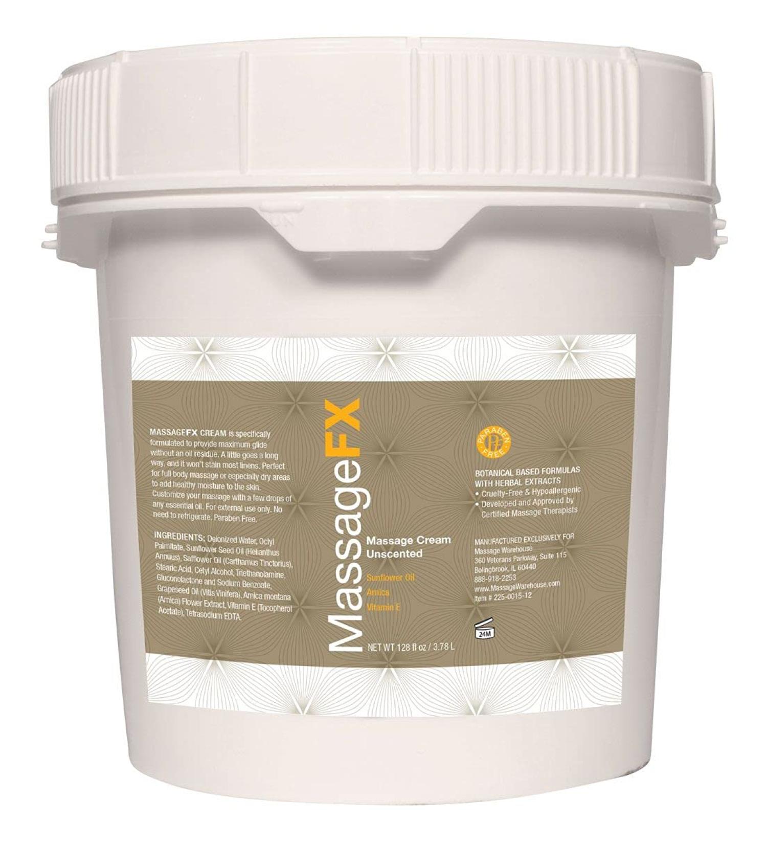 MASSAGE FX Unscented Massage Cream 1 Gallon - Deep Tissue to Relaxing Light Massages - Non-Greasy Formula with Sweet Almond, Sunflower Seed Oil, Ivy, Arnica & Aloe - Paraben Free - 128 Fl Oz - Buy Online on GoSupps.com