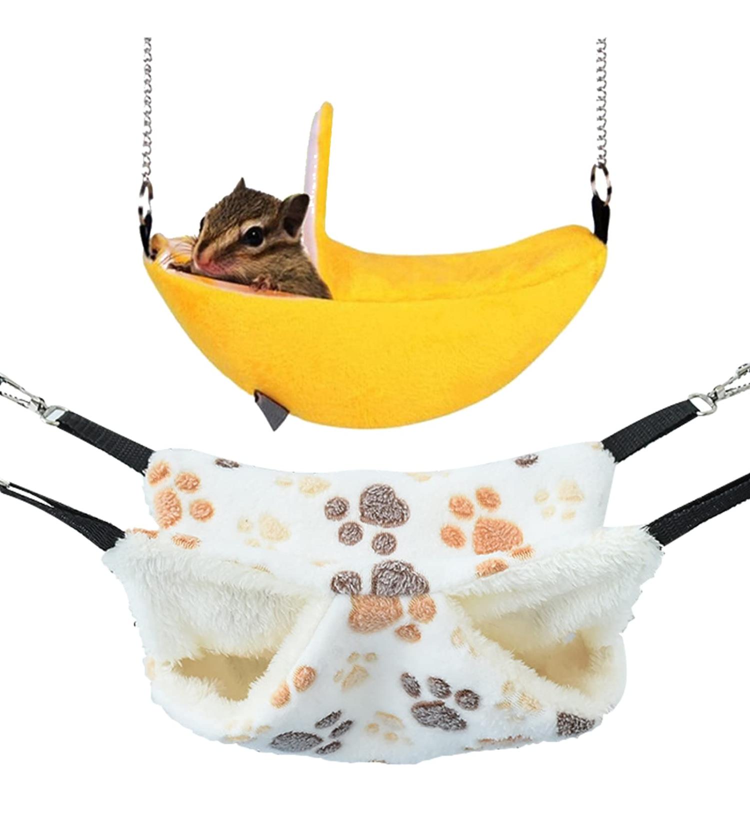 BDSHUNBF 2PCS Hamster Hanging House Banana Hamster Swing Hammock Double-Layer Small Pet Cage Small Animals Soft Plush Pet Accessories Rat Rabbit Squirrel Guinea Pig Nap Sack Warm Ferrets Hideout - Buy Online on GoSupps.com