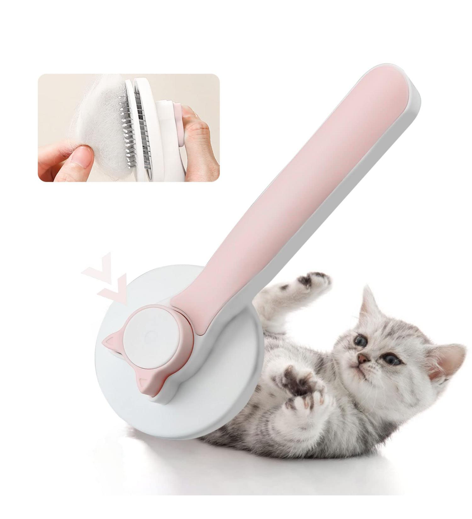 FuninCrea Self Cleaning Dog Grooming Brush - Stainless Steel Bristles for Pet Hair Removal and Massage - Pink - Buy Online on GoSupps.com