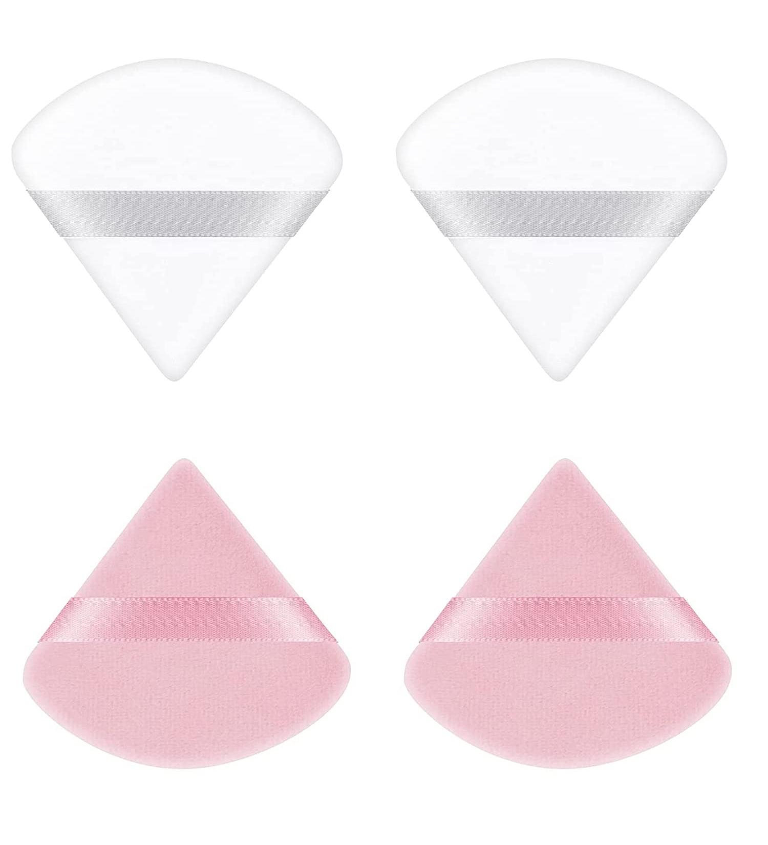 Triangle Makeup Powder Puff Set - 4 Washable & Reusable Sponges for Loose Powder & Foundation - Wet/Dry Application (Pink/White) - Buy Online on GoSupps.com