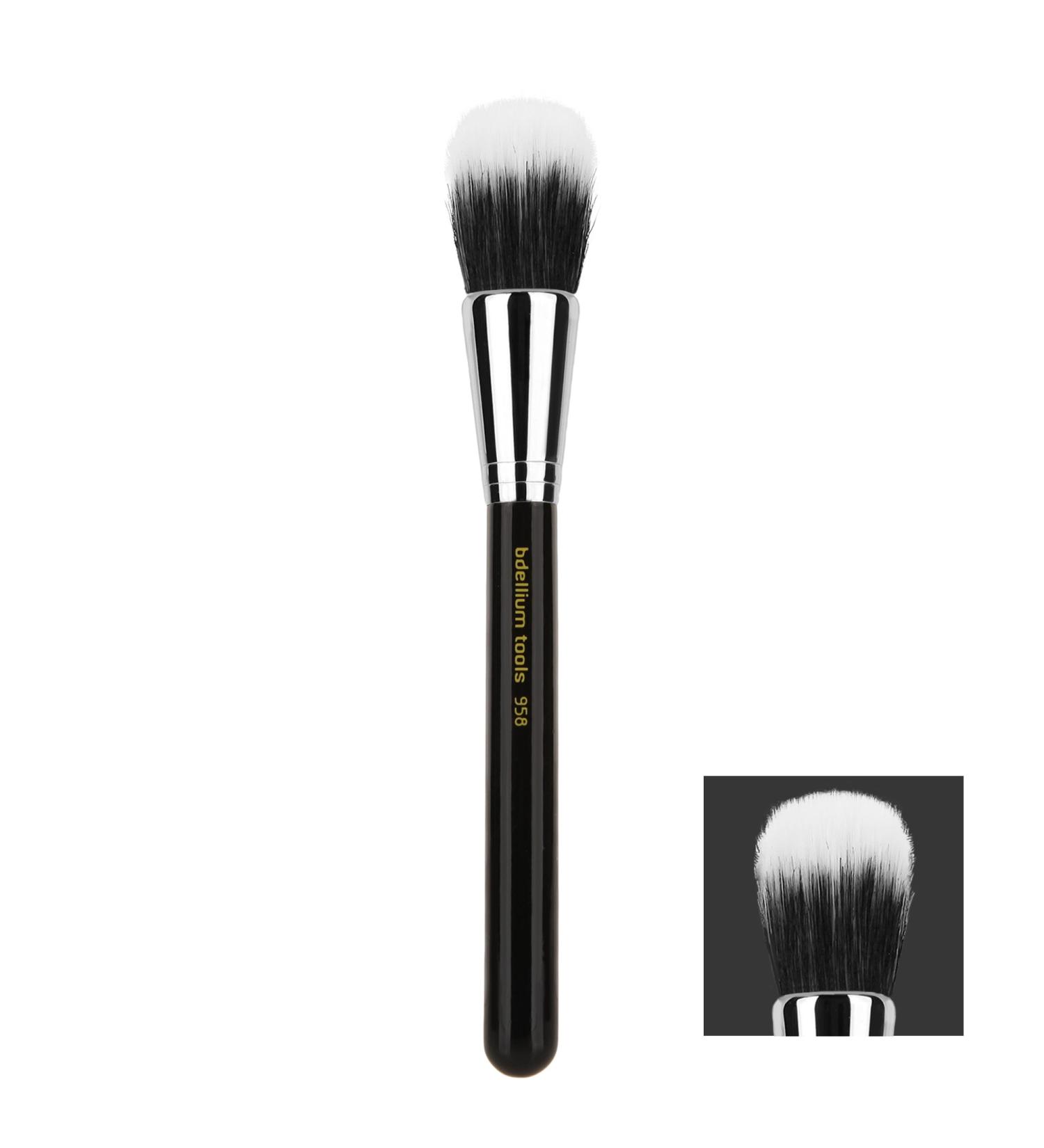 Bdellium Tools Professional Makeup Brush - Maestro Series 958 Duo Fiber Powder - With Soft Synthetic Fibers For Blending Powder (Black 1pc)