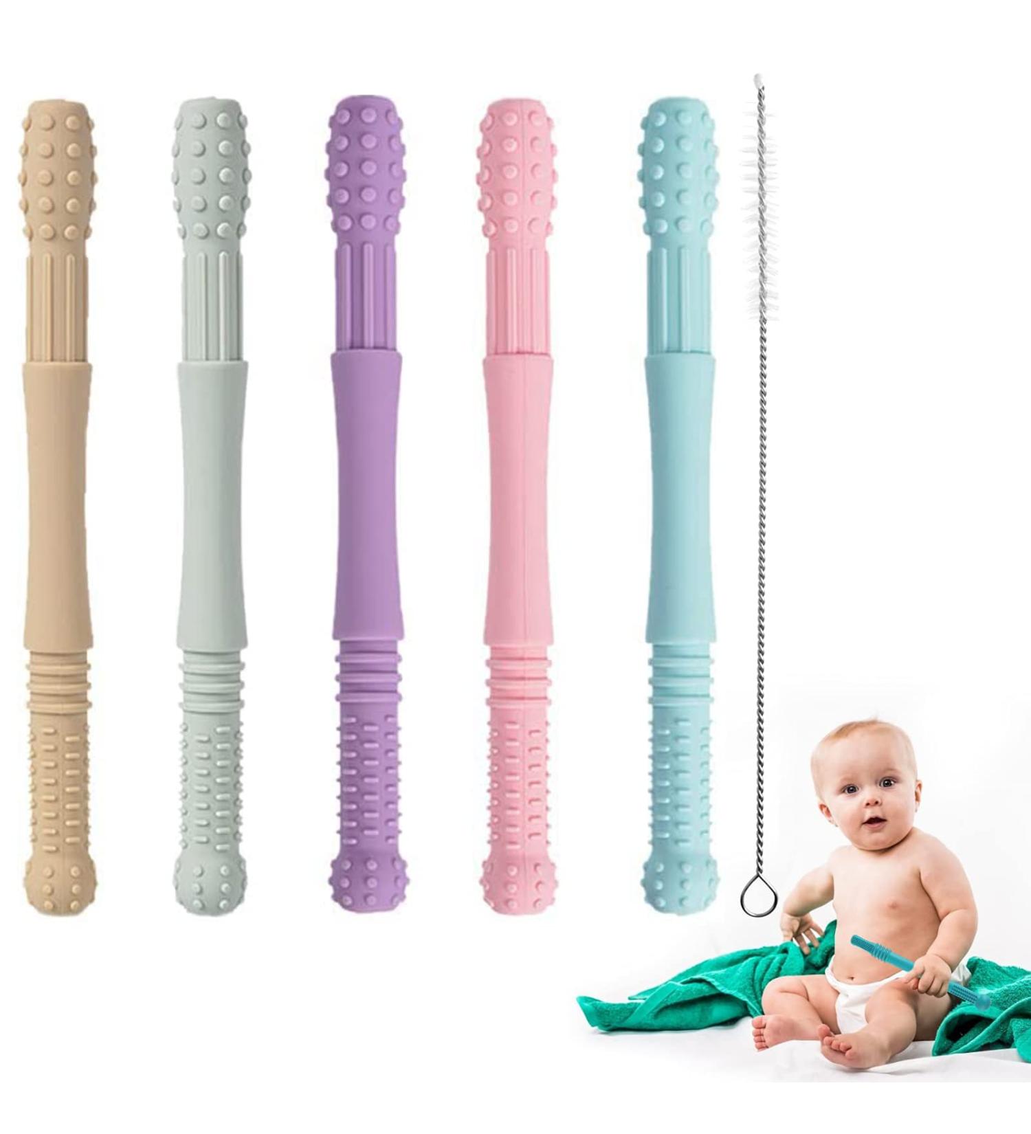 Buy Silicone Bite Ring & Tube for Babies | Soft Sensory Teething Toys with Cleaning Brush - International Shipping - Buy Online on GoSupps.com