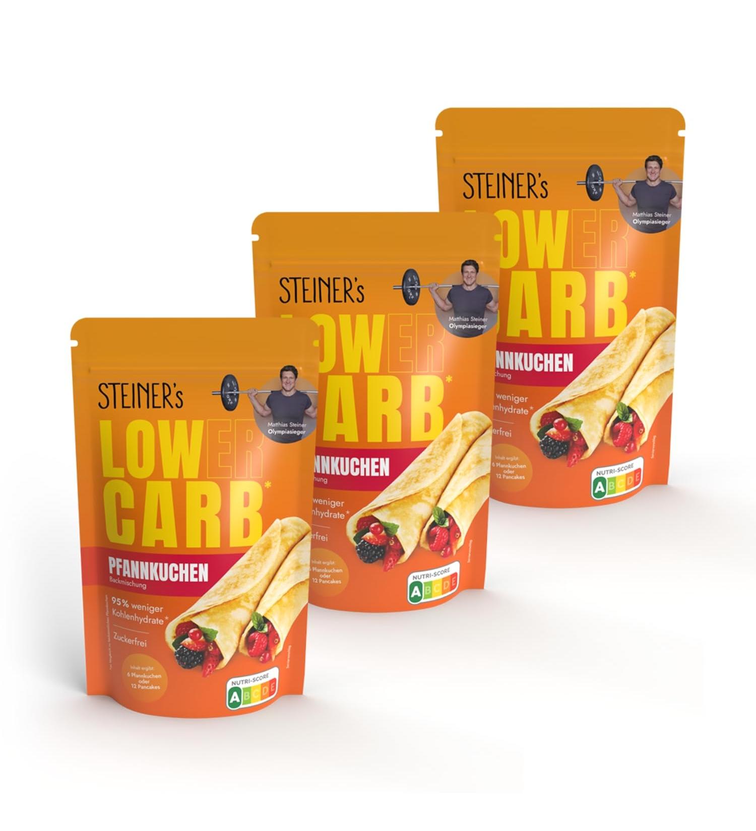 Steiner's Low Carb Protein Pancake Mix | Sugar-Free Gluten-Free & Reduced Calorie | 7.8g Protein | Ideal for Pancakes & Waffles | 3x150g Pack - Buy Online on GoSupps.com