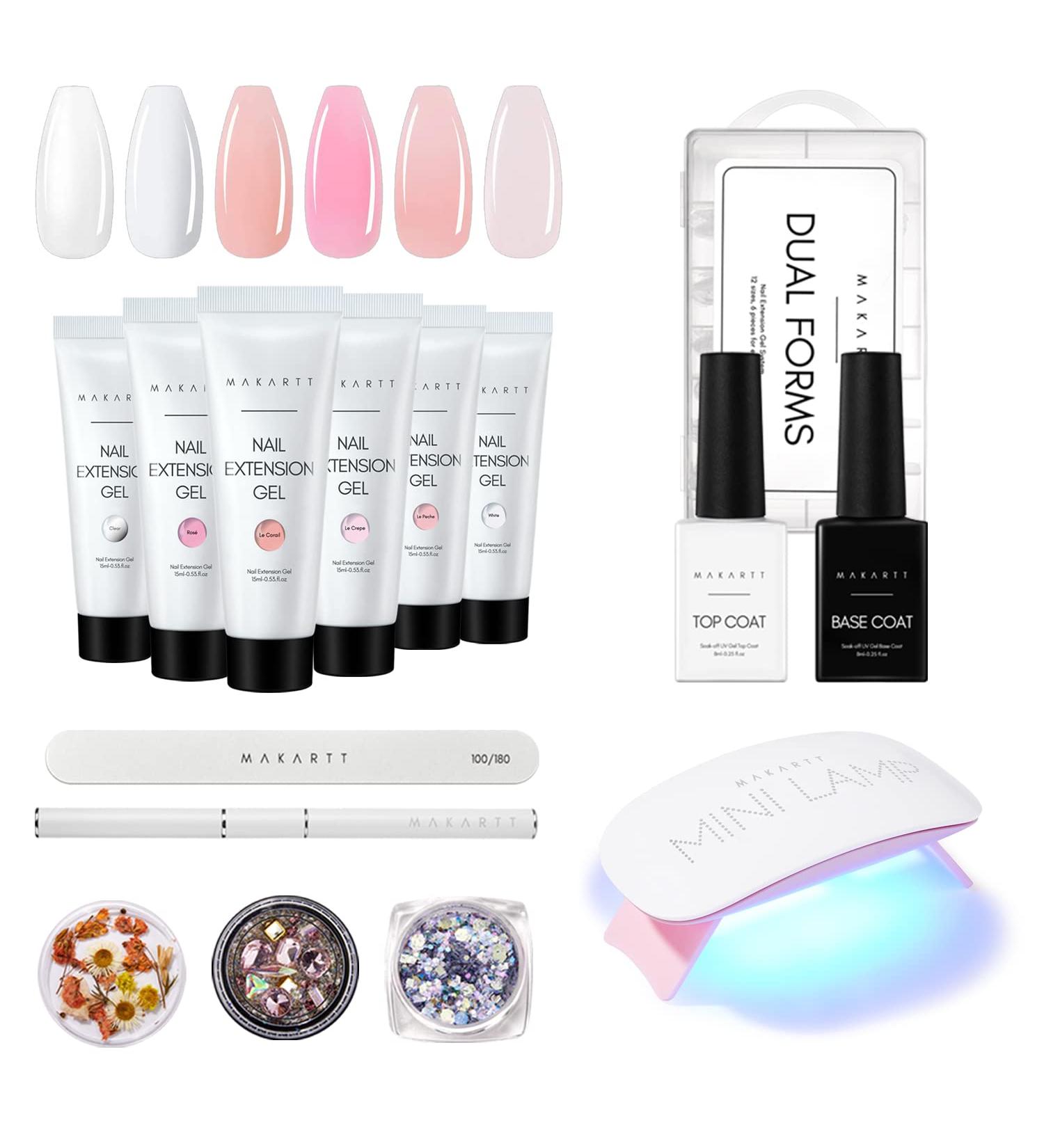 Makartt Poly Nail Gel Kit with 6W UV LED Nail Lamp - Clear Pink Fall Winter Nail Extension Set with Portable USB Nail Dryer - 60S Timer - Buy Online on GoSupps.com