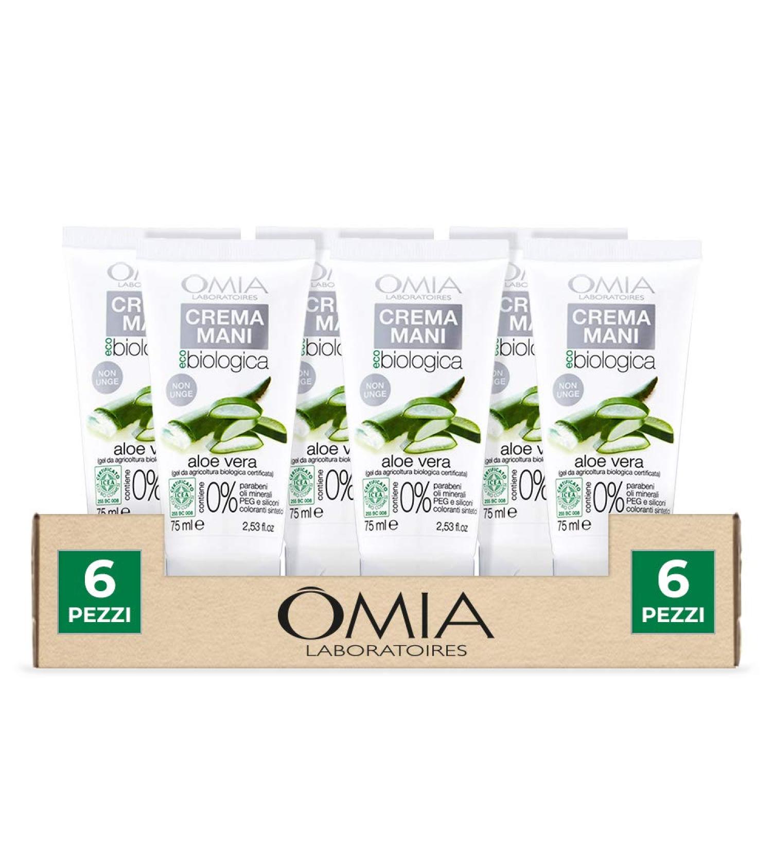 Omia Ecobio Aloe Vera Hand Cream - Nourishing & Protective Cream for Dry Sensitive Hands | Dermatologically Tested SLES & PEG Free - Pack of 6 x 75ml - Buy Online on GoSupps.com