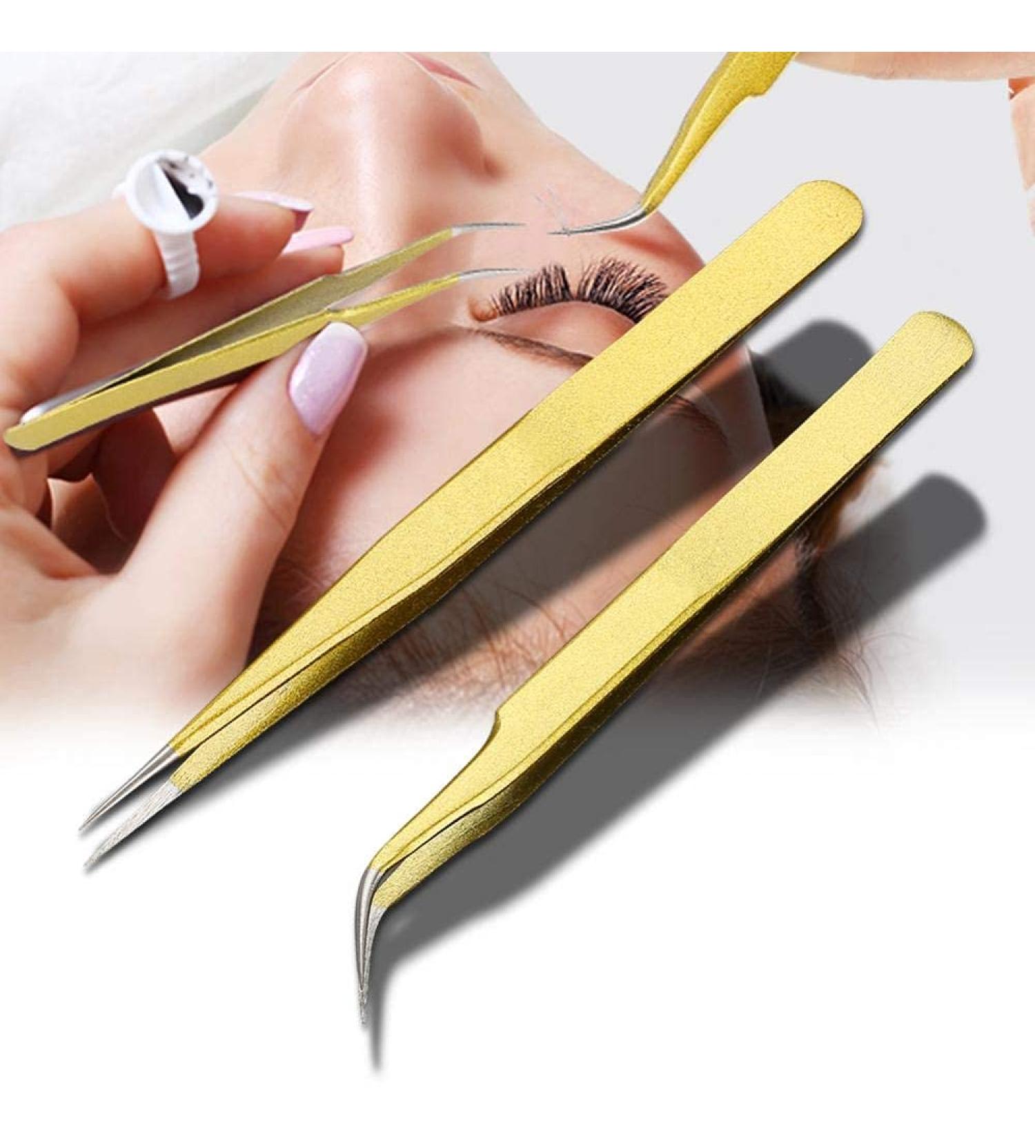 Professional Stainless Steel Eyelash Tweezers for Extensions | Precision Tweezers for Artificial Eyelashes - Shop Now! - Buy Online on GoSupps.com