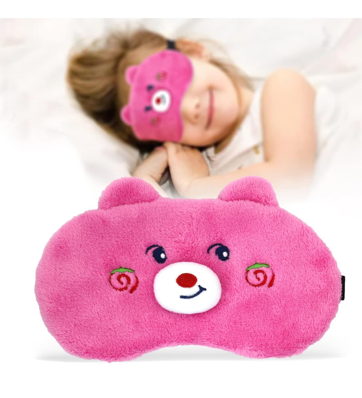 Cute Pink Bear Plush Sleep Mask for Kids, Teens & Women - Soft, Lightweight Eye Cover for Travel, Naps & Sleeping - Buy Online on GoSupps.com
