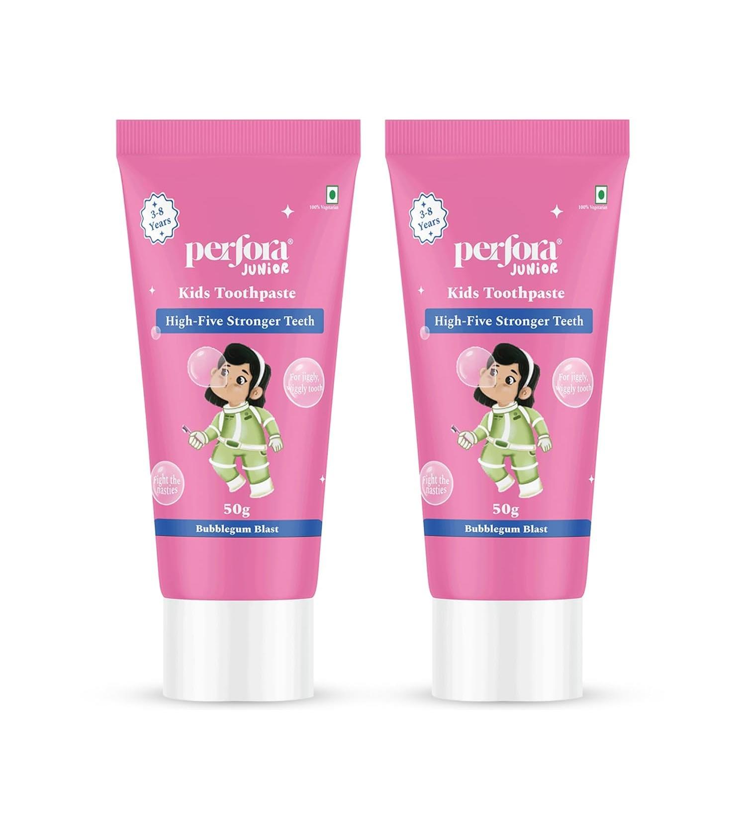 Perfora Kids Toothpaste - 100 g (50 g X 2) | SLS Free | Contains Micro HAP for Stronger Teeth | No Artificial Sweeteners | Pack of 2 - Bubblegum Blast