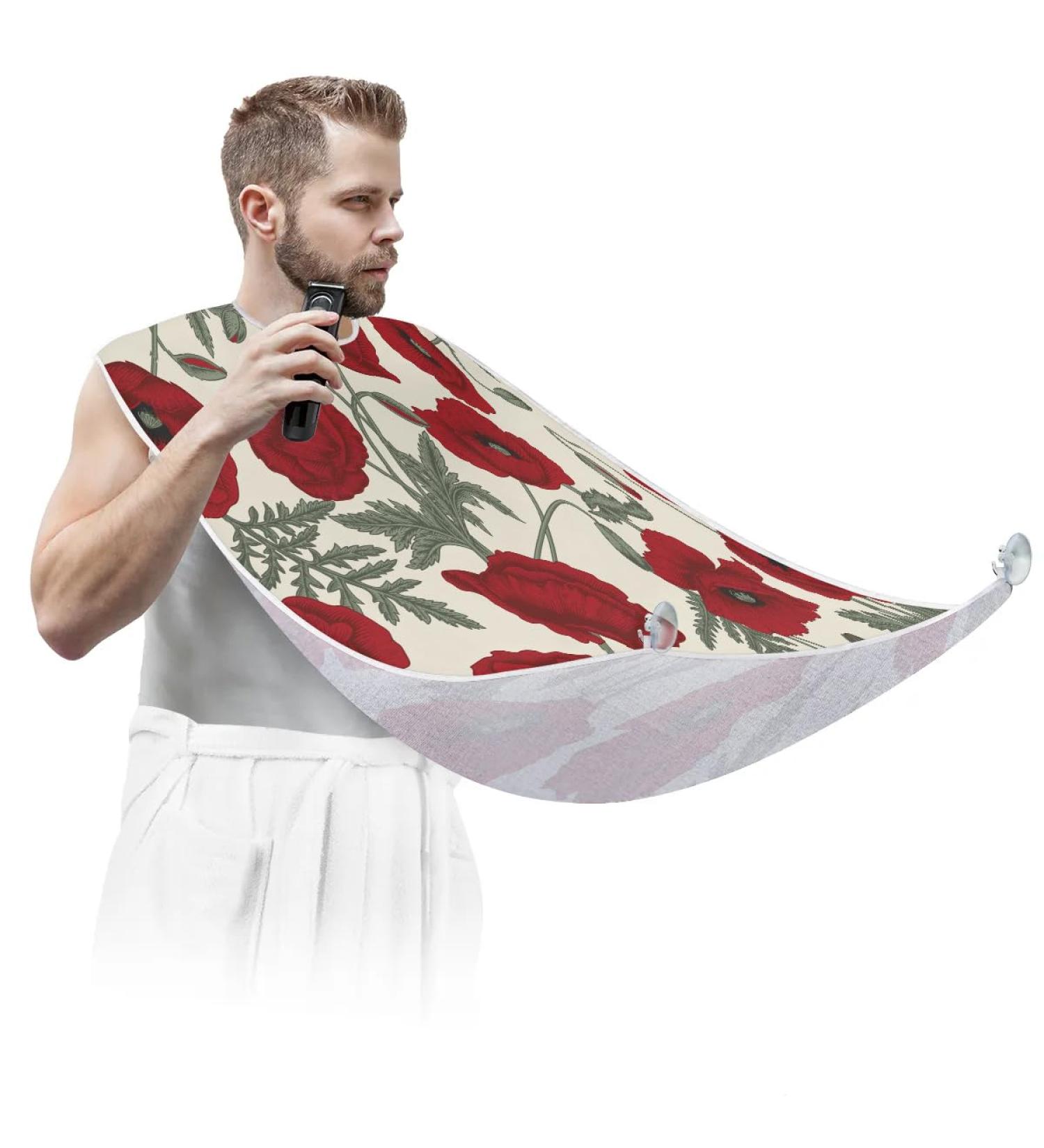 Shop Poppy Painting Beard Bib Apron - Non-Stick Waterproof Hair Catcher for Men | Perfect Grooming Cloth & Gift Idea - Buy Online on GoSupps.com