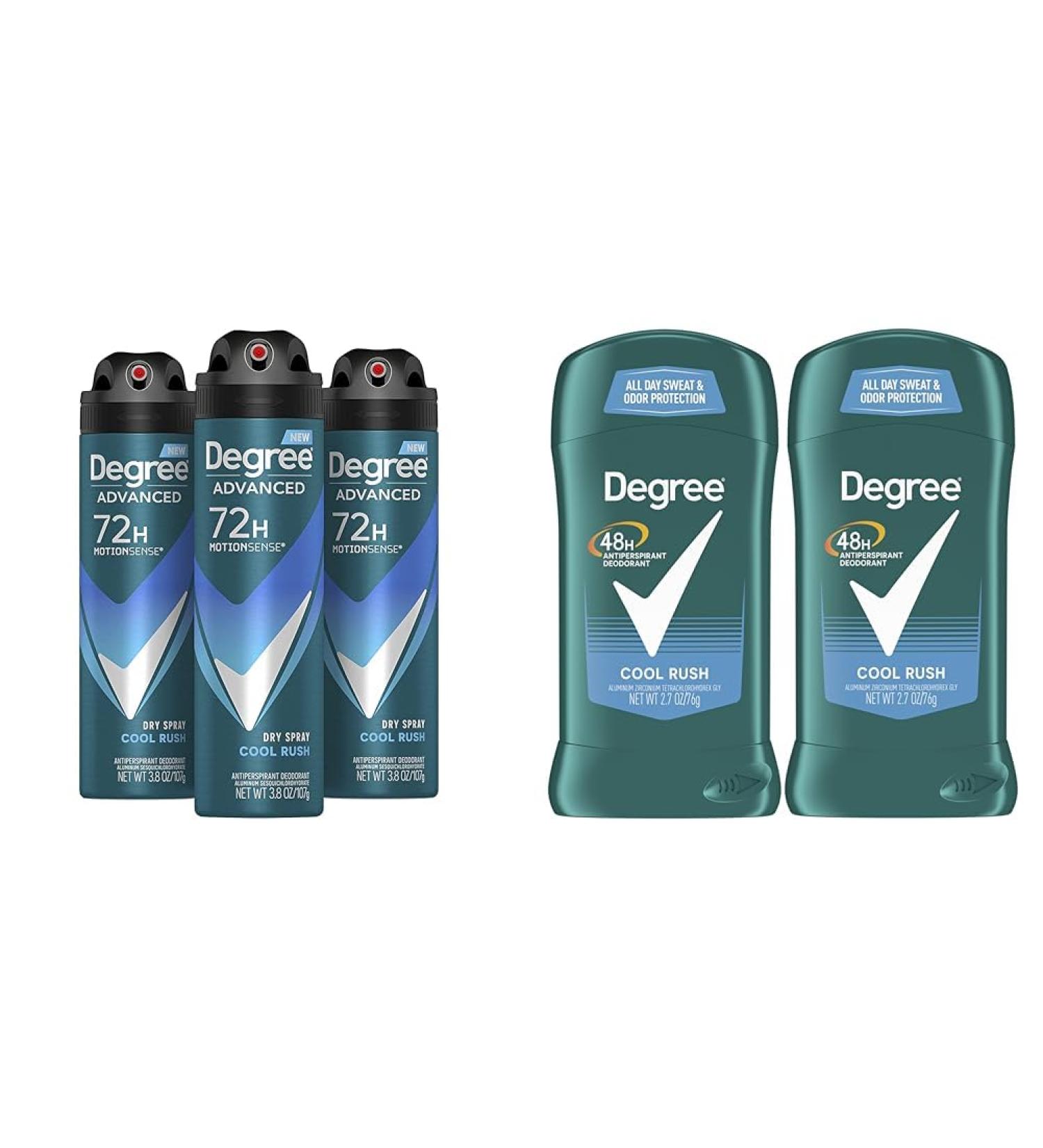 Degree Men Cool Rush Antiperspirant Deodorant Dry Spray 3 count 3.8 oz & Original Stick Deodorant 2 pack 2.7 oz - Buy Online on GoSupps.com