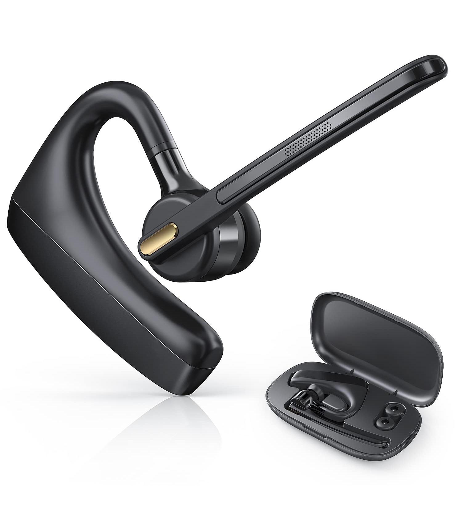 Bluetooth Single-Ear Earpiece | CVC8.0 Noise Cancelling Wireless Headset for iPhone & Android | Hands-Free Earphone for Driving & Business - Black - Buy Online on GoSupps.com