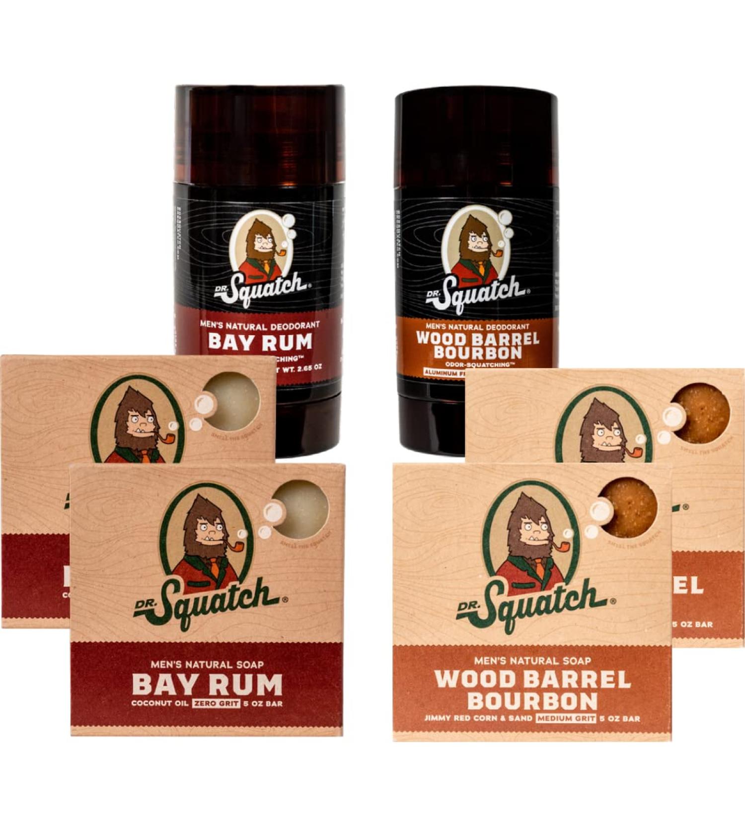 Dr. Squatch Variety Pack: Manly Soap & Deodorant - Organic, Aluminum-Free, Wood Barrel Bourbon & Bay Rum - Buy Online on GoSupps.com