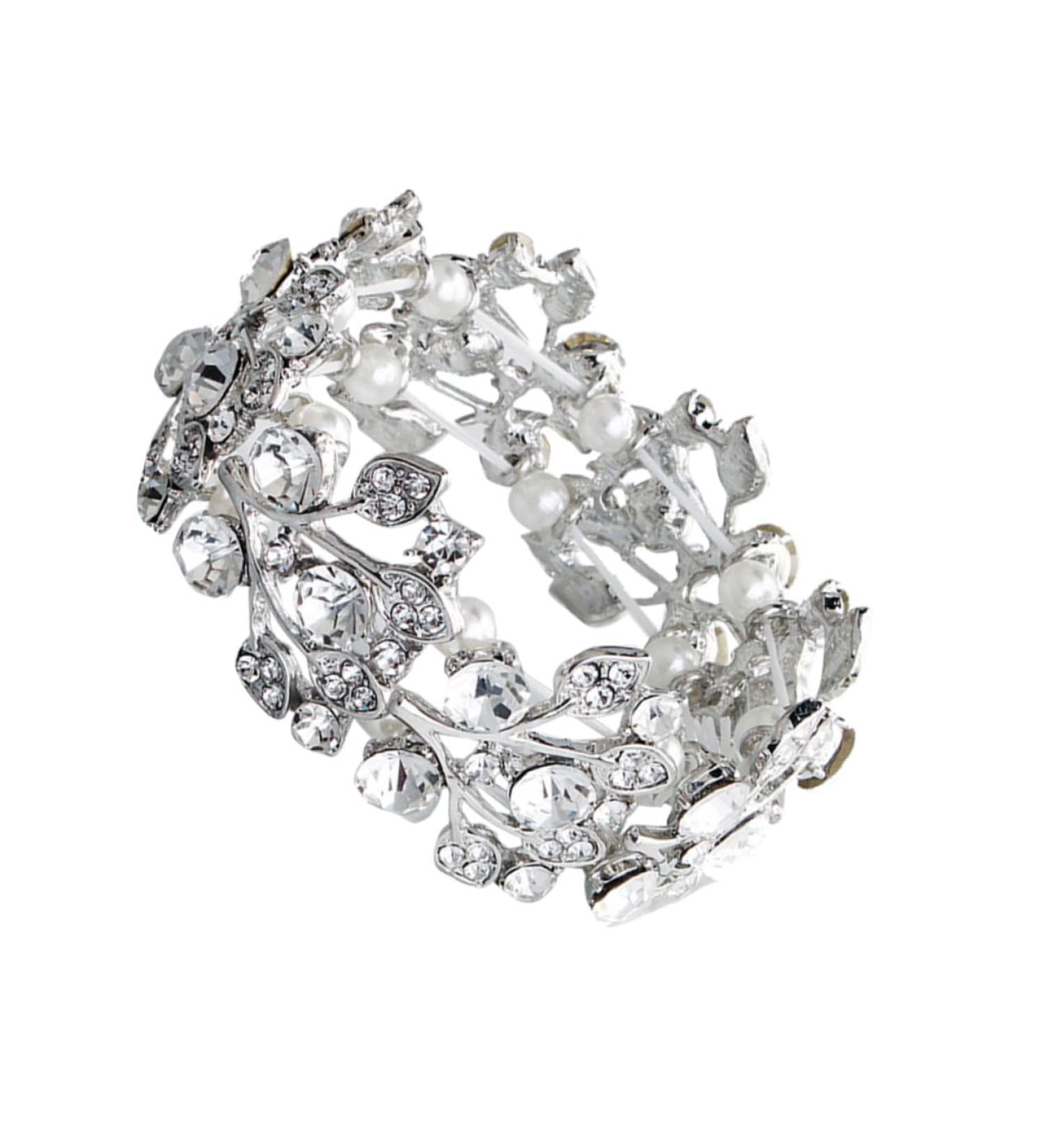 JE COMPRIS Tennis Bracelet - Diamond & Pearl Open Bangle | Elegant Crystal Hand Jewelry & Accessories for Brides - International Shipping - Buy Online on GoSupps.com