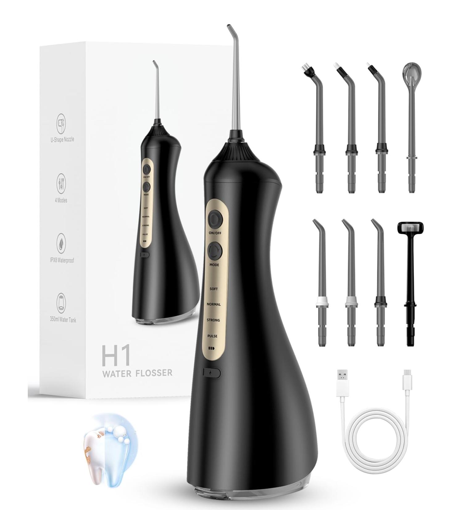 Water Flosser with U-Shaped Tip - 8 Tips 4 Modes Rechargeable & IPX8 Waterproof - Perfect for Home & Travel - Buy Online on GoSupps.com