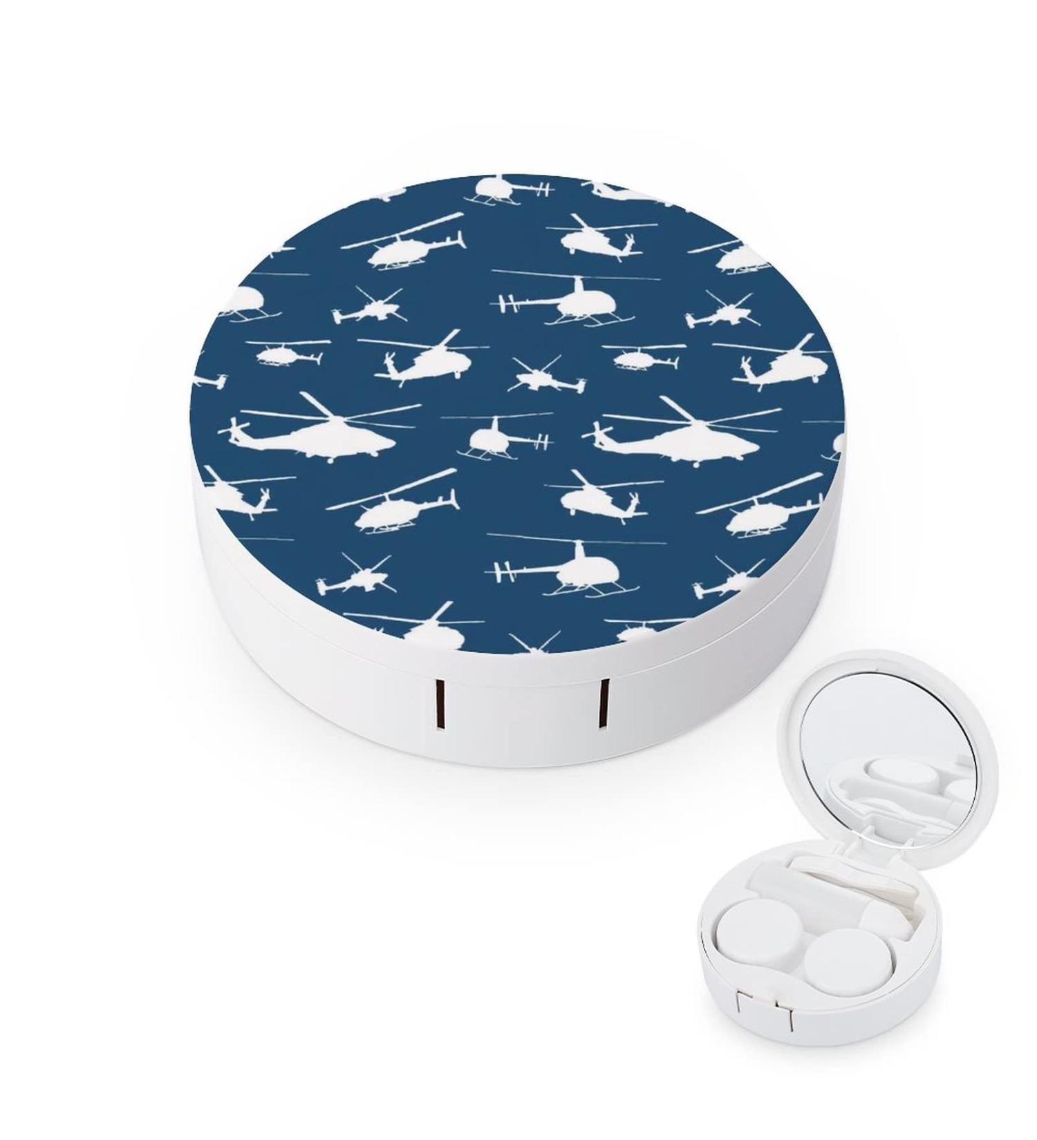 Helicopter Silhouettes Round Case For Contact Lens Kit Storage Box with Mirror Printed - Buy Online on GoSupps.com