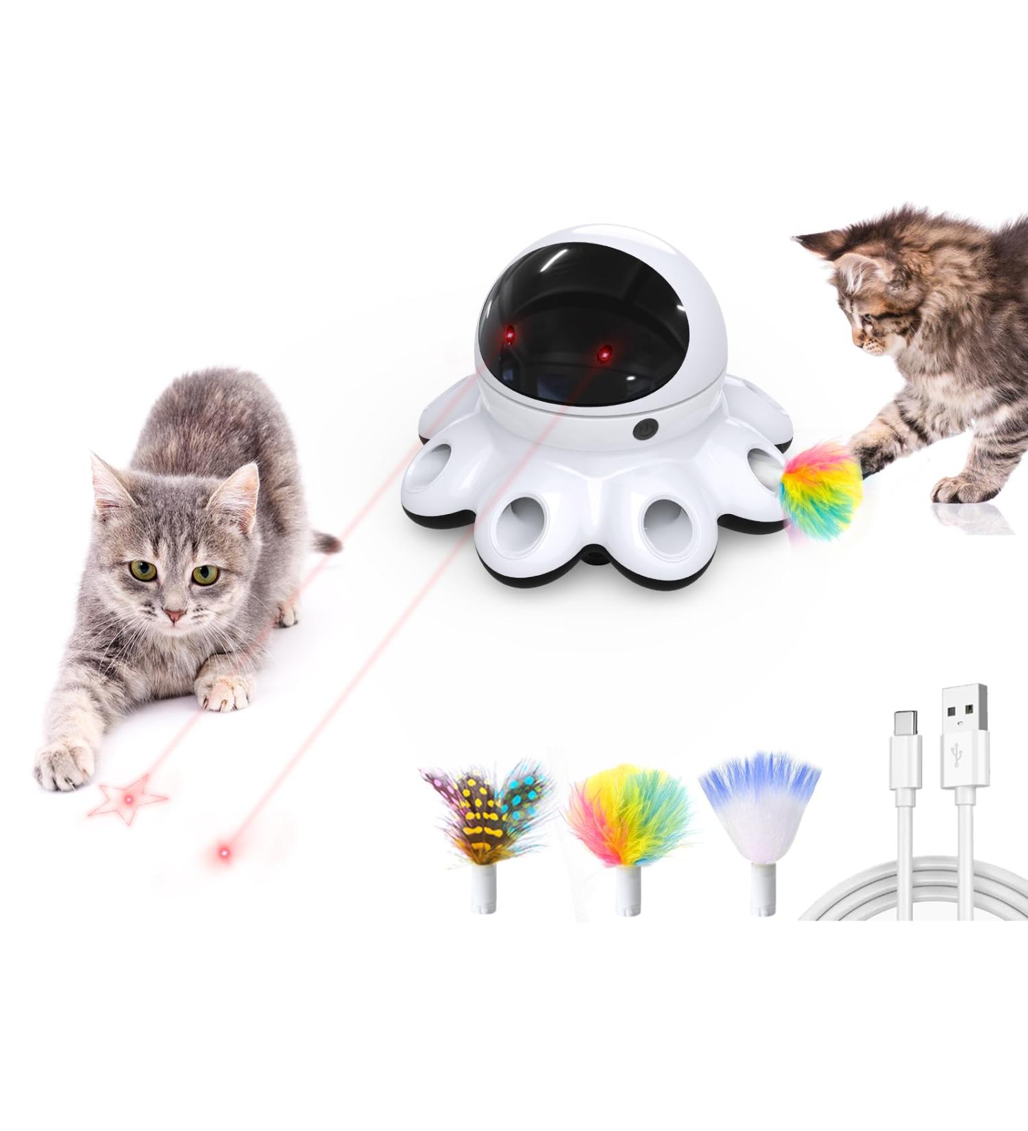 GoldenSun Automatic 2-in-1 Interactive Cat Toy | 8-Hole Whack A Mole Moving Feather | USB Rechargeable Electronic Kitten Toy - Indoor Cats | All Breeds - Black - Buy Online on GoSupps.com
