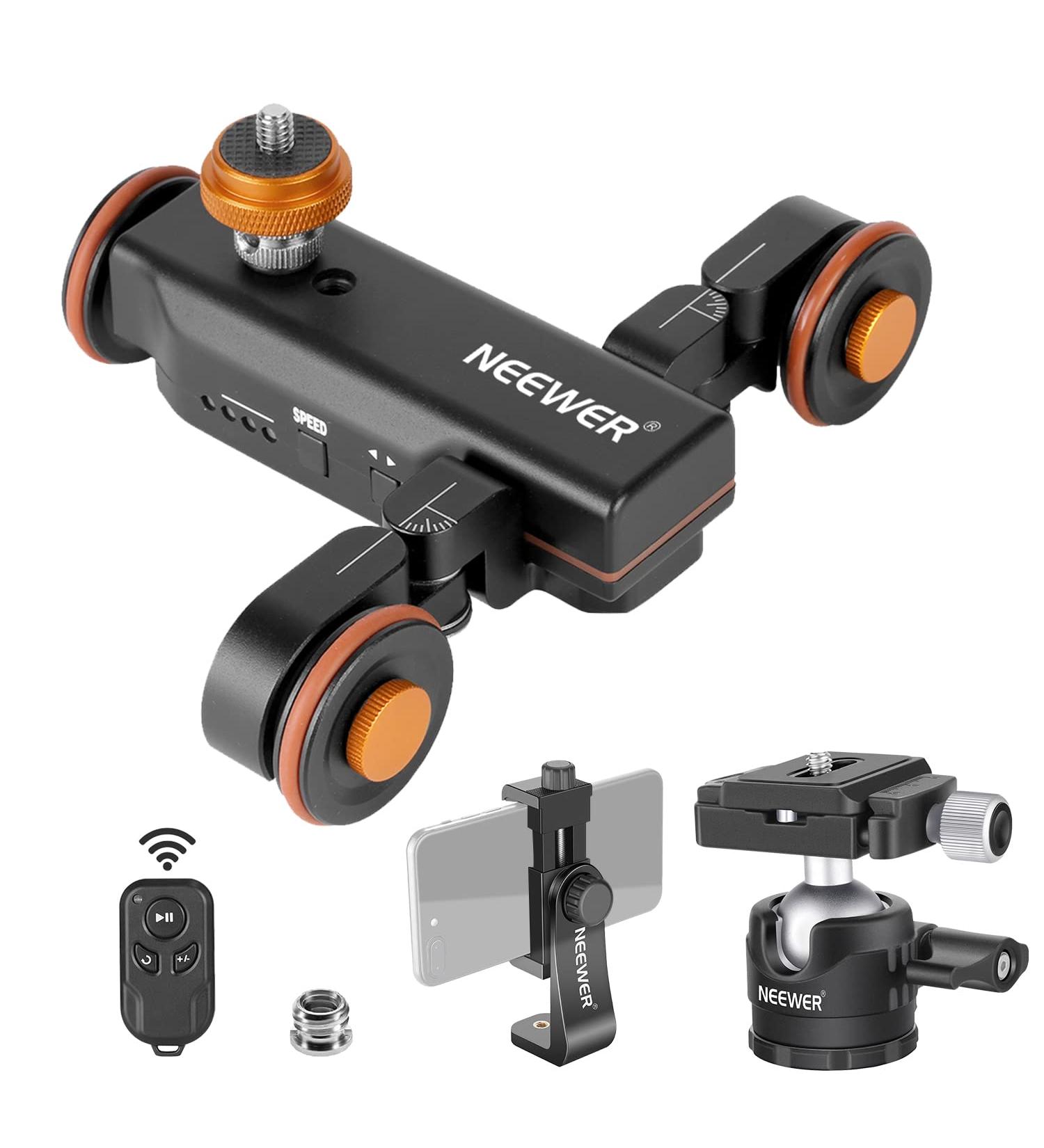 Neewer Motorized Camera Dolly Car with Wireless Remote | 3 Speeds + Low-Profile Ball Head | Compatible with DSLR, GoPro, iPhone | 3 Wheels - Buy Online on GoSupps.com