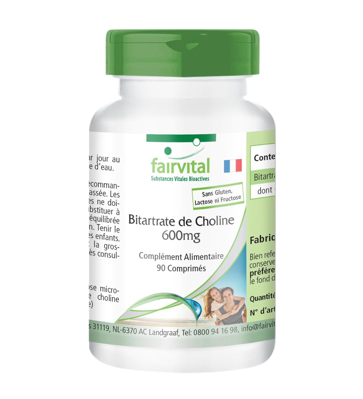 Fairvital | Bitartrate de choline 600 mg - 90 comprim s - M tabolisme h patique et lipidique* - 40% de choline - Qualit contr l e et dosage lev - 100% v gan - Fabriqu en Allemagne - Buy Online on GoSupps.com