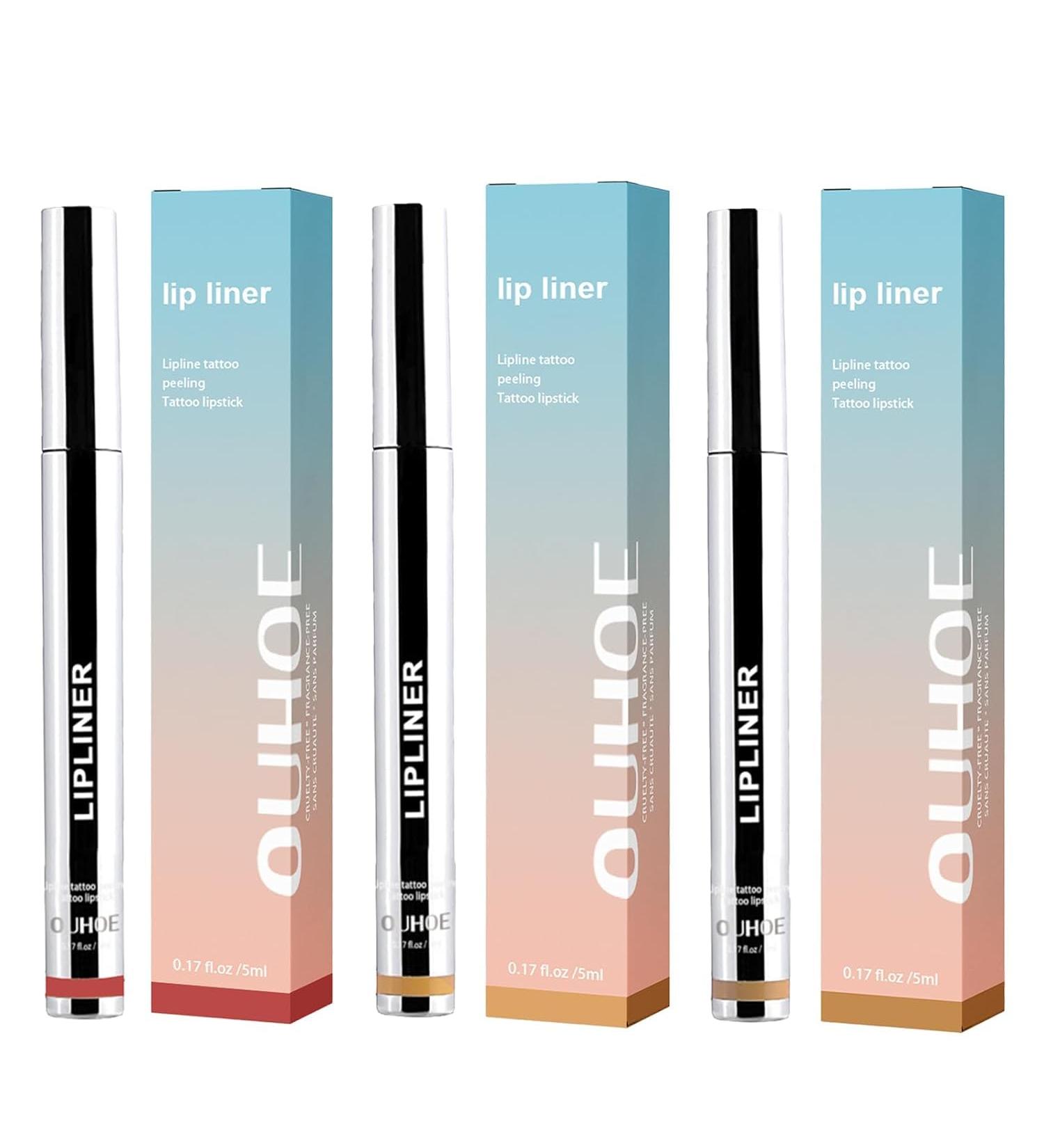 Lip Liner Pencil Long Lasting Lip Stain Peel-Off Lip Liner Tattoo Waterproof Transfer-Proof Highly Pigmented Lip Liner Stain For All Skin Types (3 Colors) - Buy Online on GoSupps.com