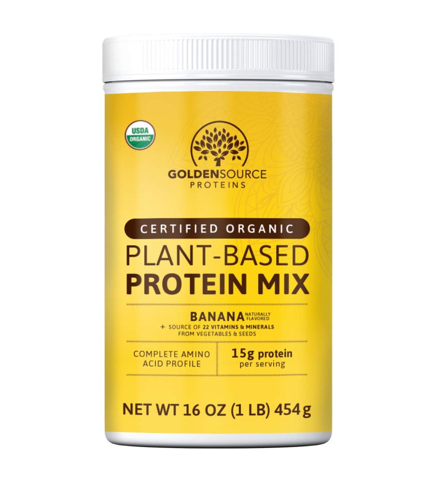 GoldenSource Organic Plant-Based Protein Powder - Banana Flavor | 1lb, 18 Servings | 22 Vitamins & Minerals | Complete Amino Acid Profile | Gluten, Soy, Dairy, and Peanut Free | No Added Sugar - Buy Online on GoSupps.com