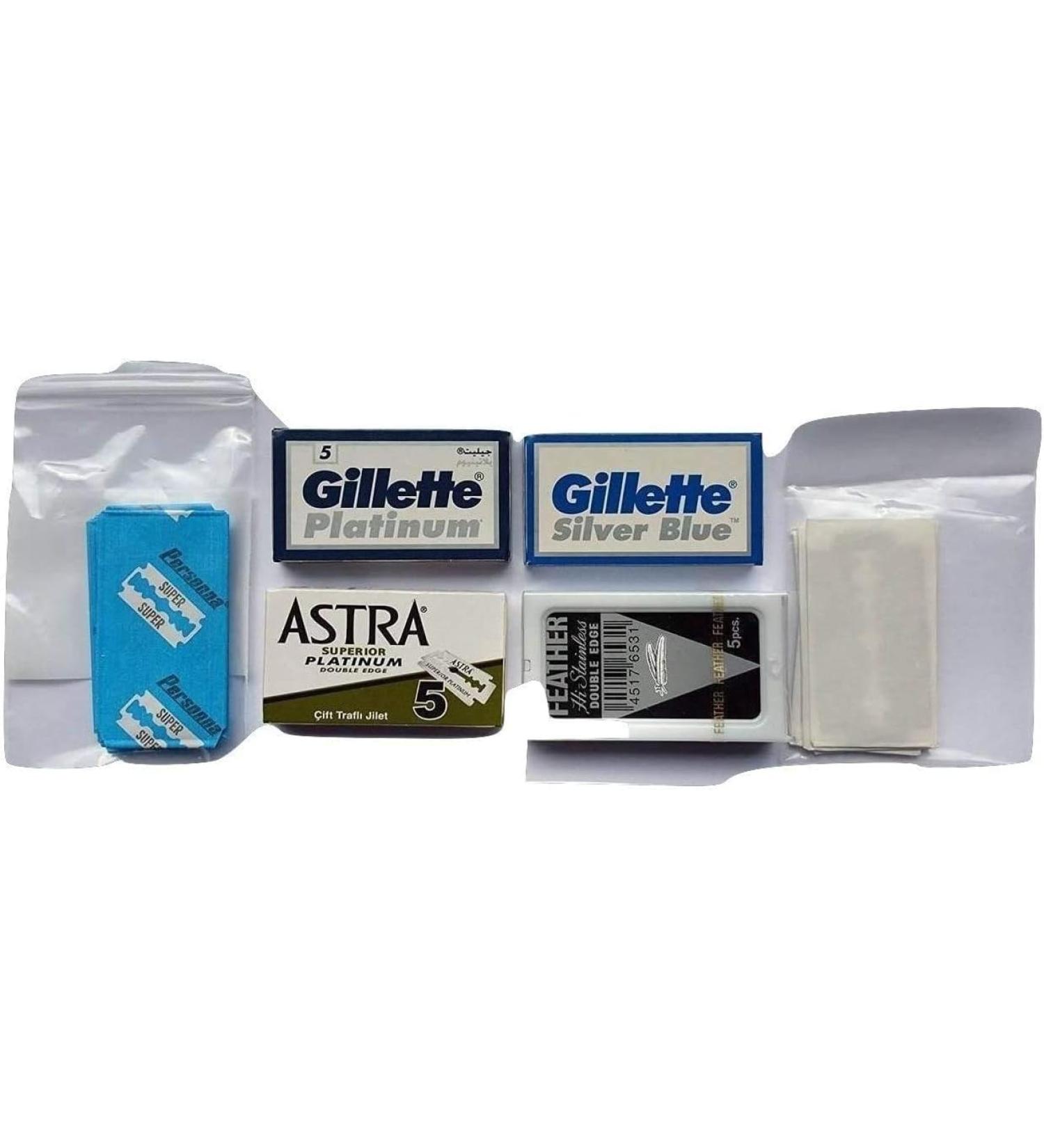 35 FEATHER KAI ASTRA SILVER BLUE G Platinum Feather and Personna BLue Blade Sampler