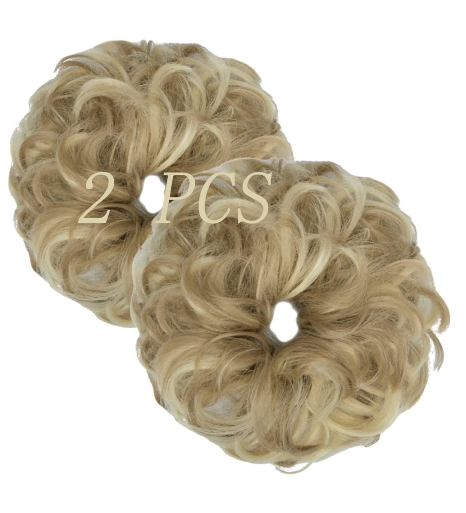 Thick Updo Scrunchies Hair Extension Ponytail 2 PCS - Dark Ginger Mix Bleach Blonde - Messy Bun Hair Piece for Women - Buy Online on GoSupps.com