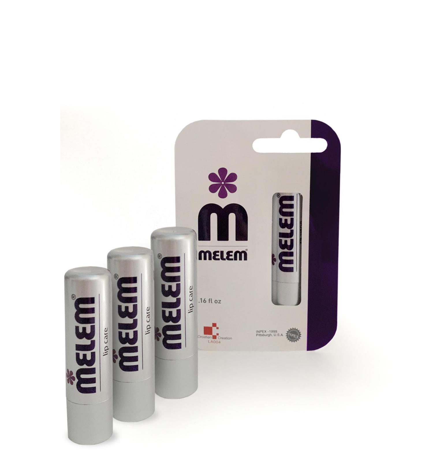 Three Melem Lip Balm Sticks with Lanolin Relieves Dry Chapped and Cracked Lips Value Pack each stick is .16 ounces