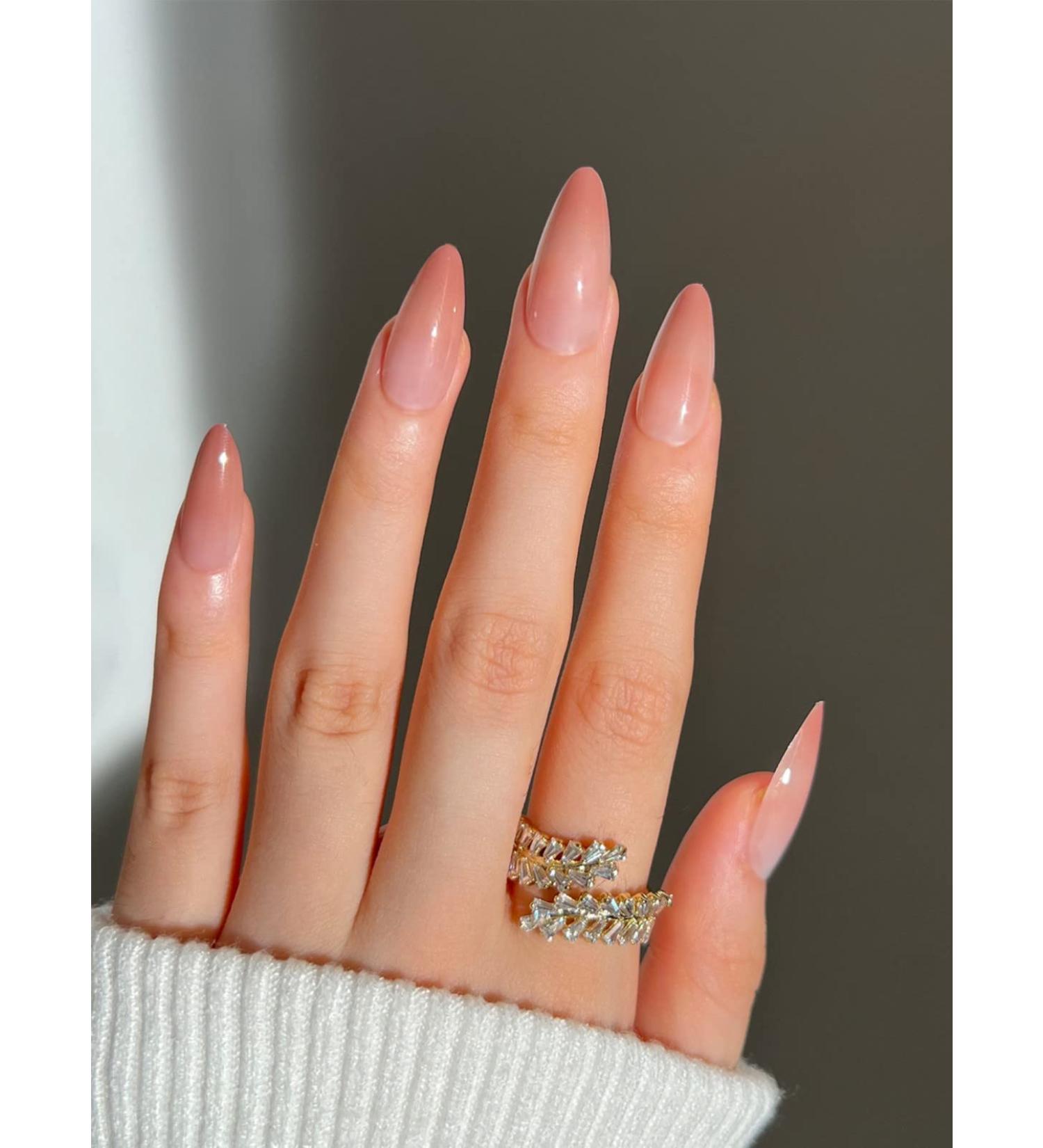 Justotry Nude Short Stiletto Gradient Coffee Brown Fake Nails - 24 Pcs | Nail Glue & Almond Stick | Medium Length for Women's Nail Art - Buy Online on GoSupps.com