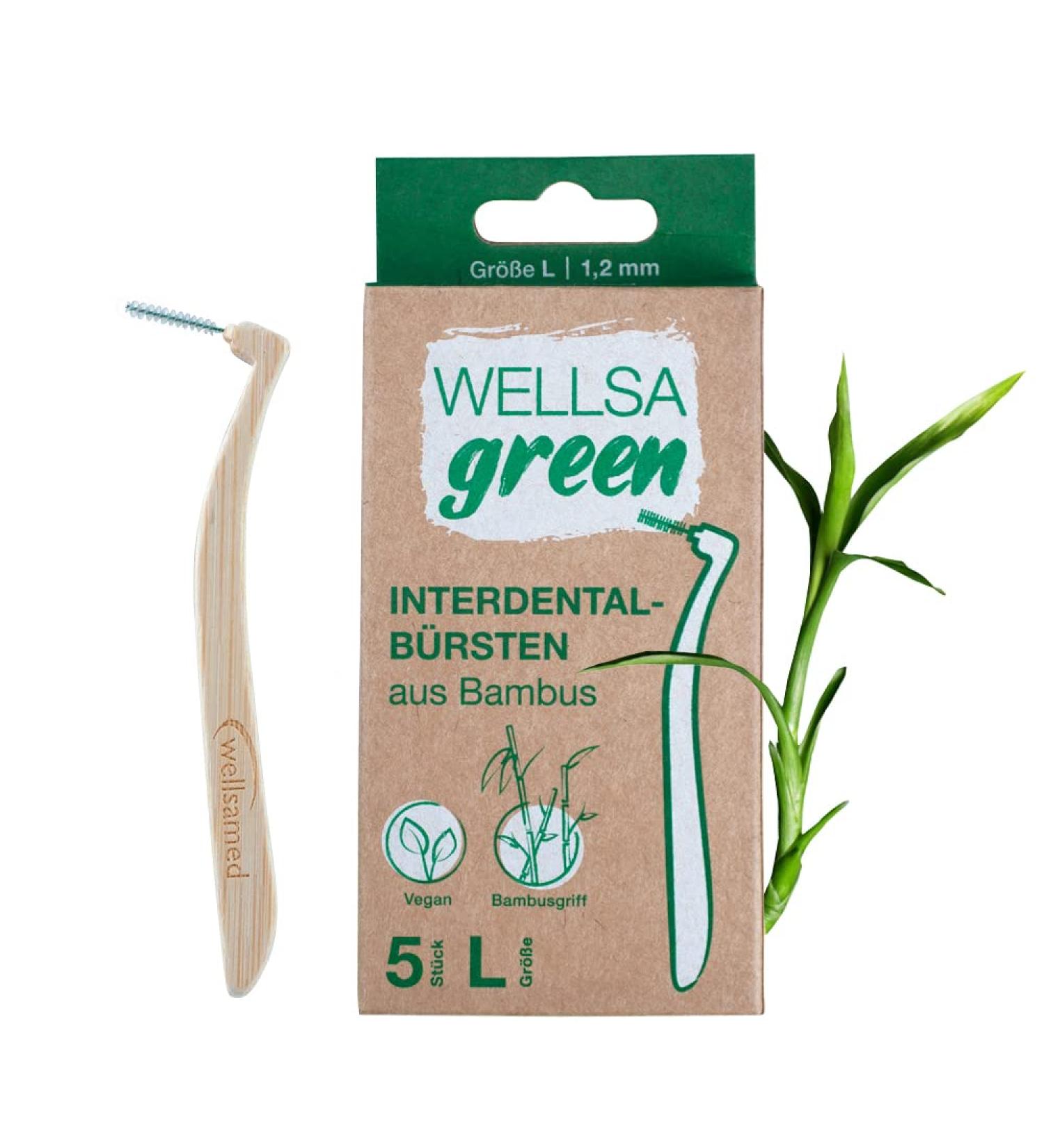 Wellsamed Wellsagreen 5-Pack Bamboo Interdental Brushes L-Shape (L) - Eco-Friendly Dental Care for Healthy Teeth - Buy Online on GoSupps.com