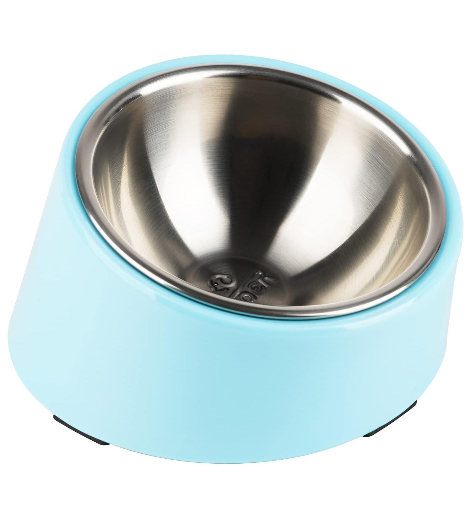 SuperDesign Mess Free 15 Slanted Bowl for Dogs and Cats Tilted Angle Bulldog Bowl Pet Feeder Non-Skid & Non-Spill Easier to Reach Food S/150ml Light Blue Light Blue 150 ml (Pack of 1) - Buy Online on GoSupps.com